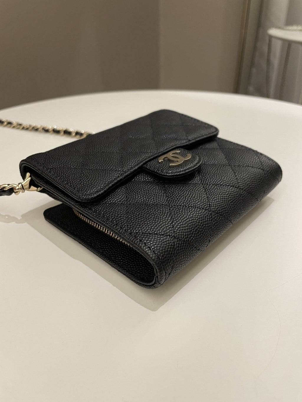 Chanel Quilted Compact Wallet On Chain Black caviar