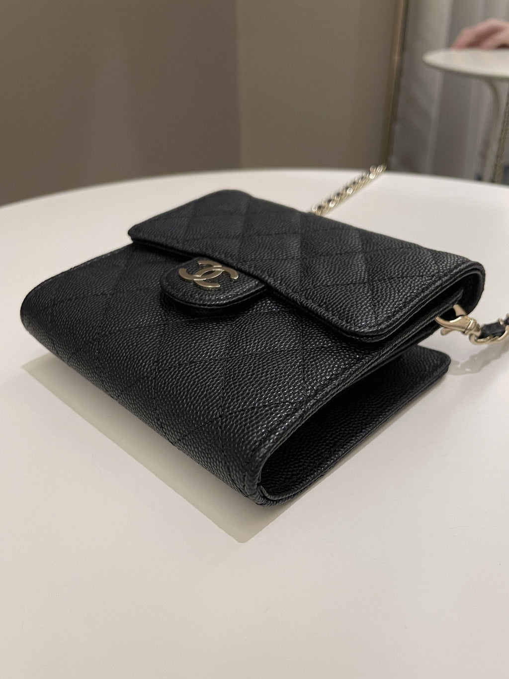 Chanel Quilted Compact Wallet On Chain Black caviar