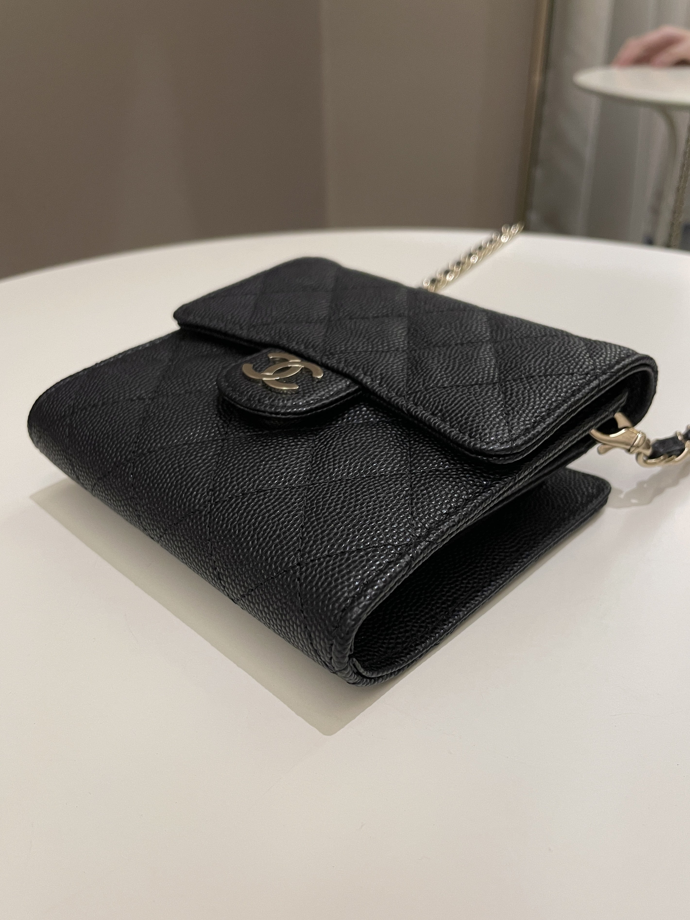 Chanel Quilted Compact Wallet On Chain Black caviar