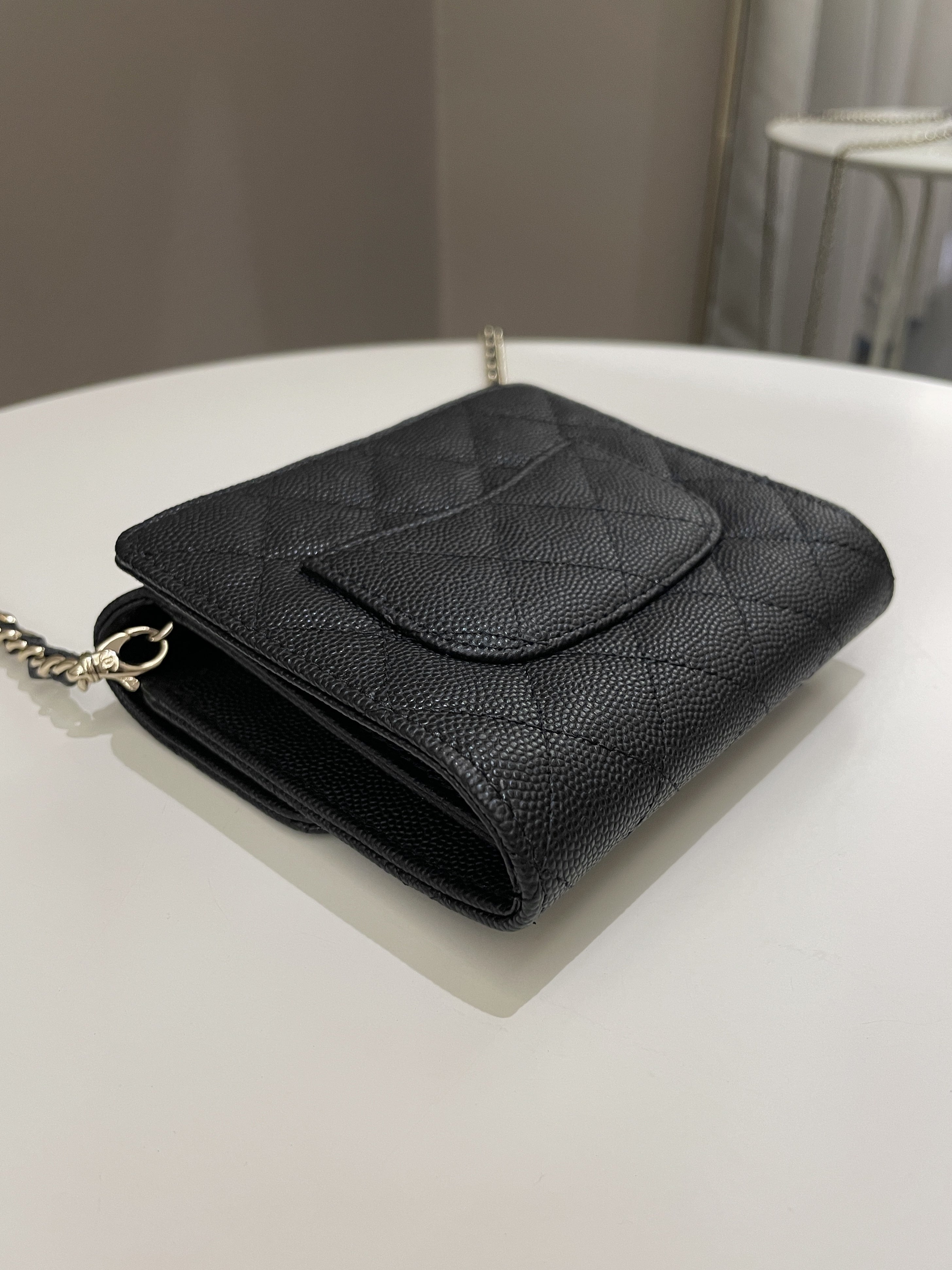 Chanel Quilted Compact Wallet On Chain Black caviar