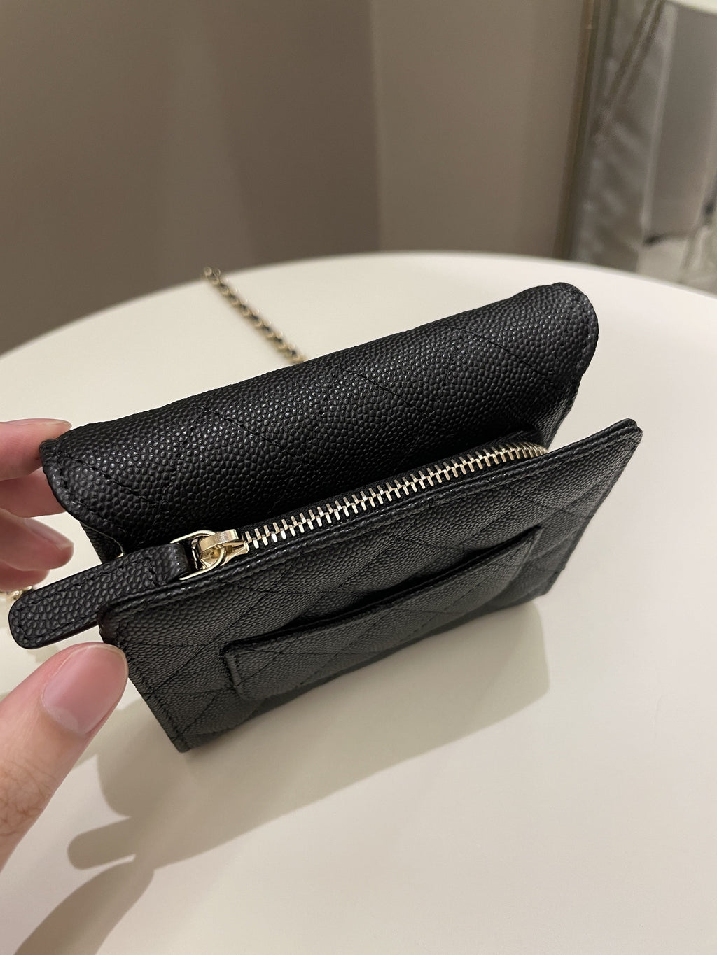 Chanel Quilted Compact Wallet On Chain Black caviar