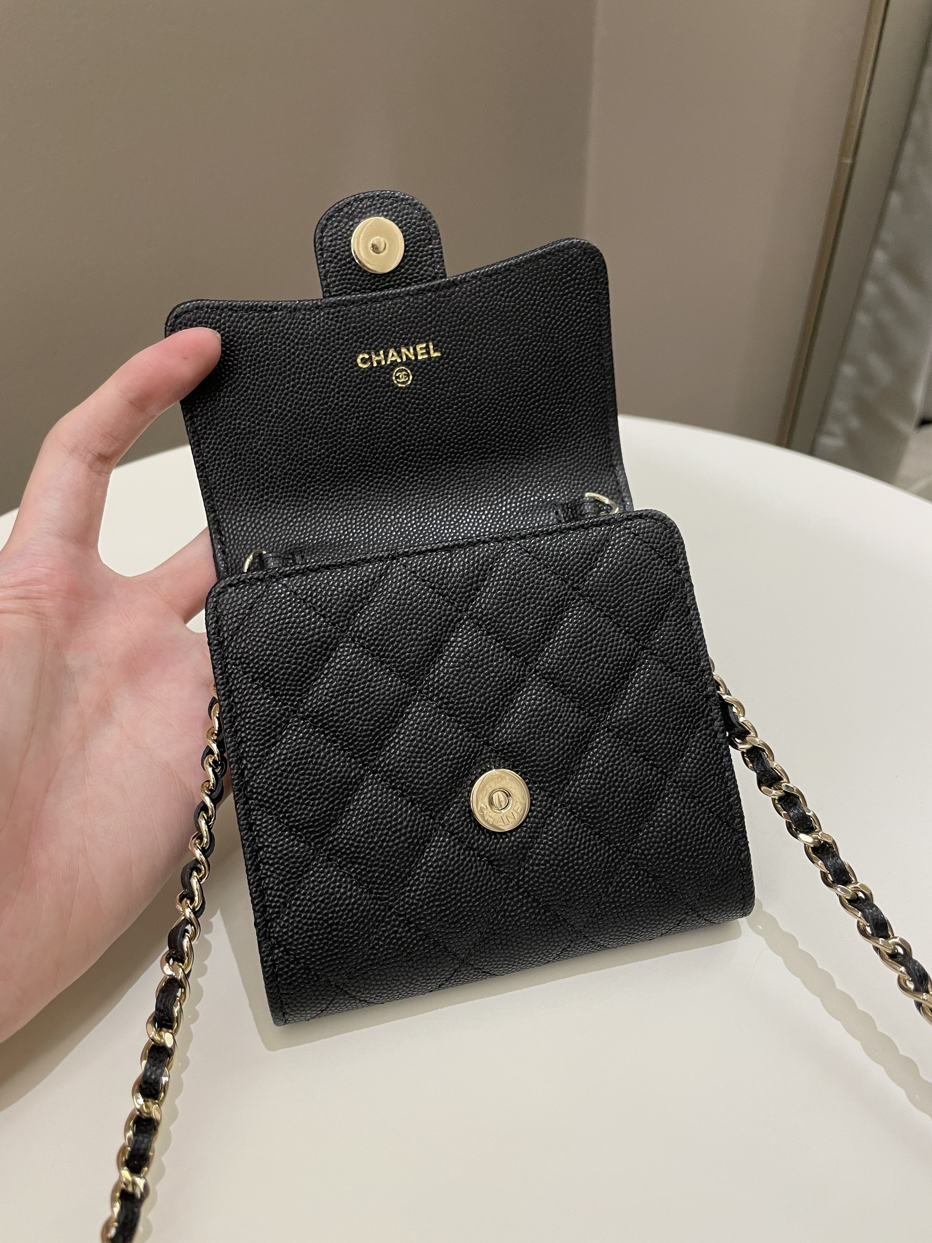 Chanel Quilted Compact Wallet On Chain Black caviar