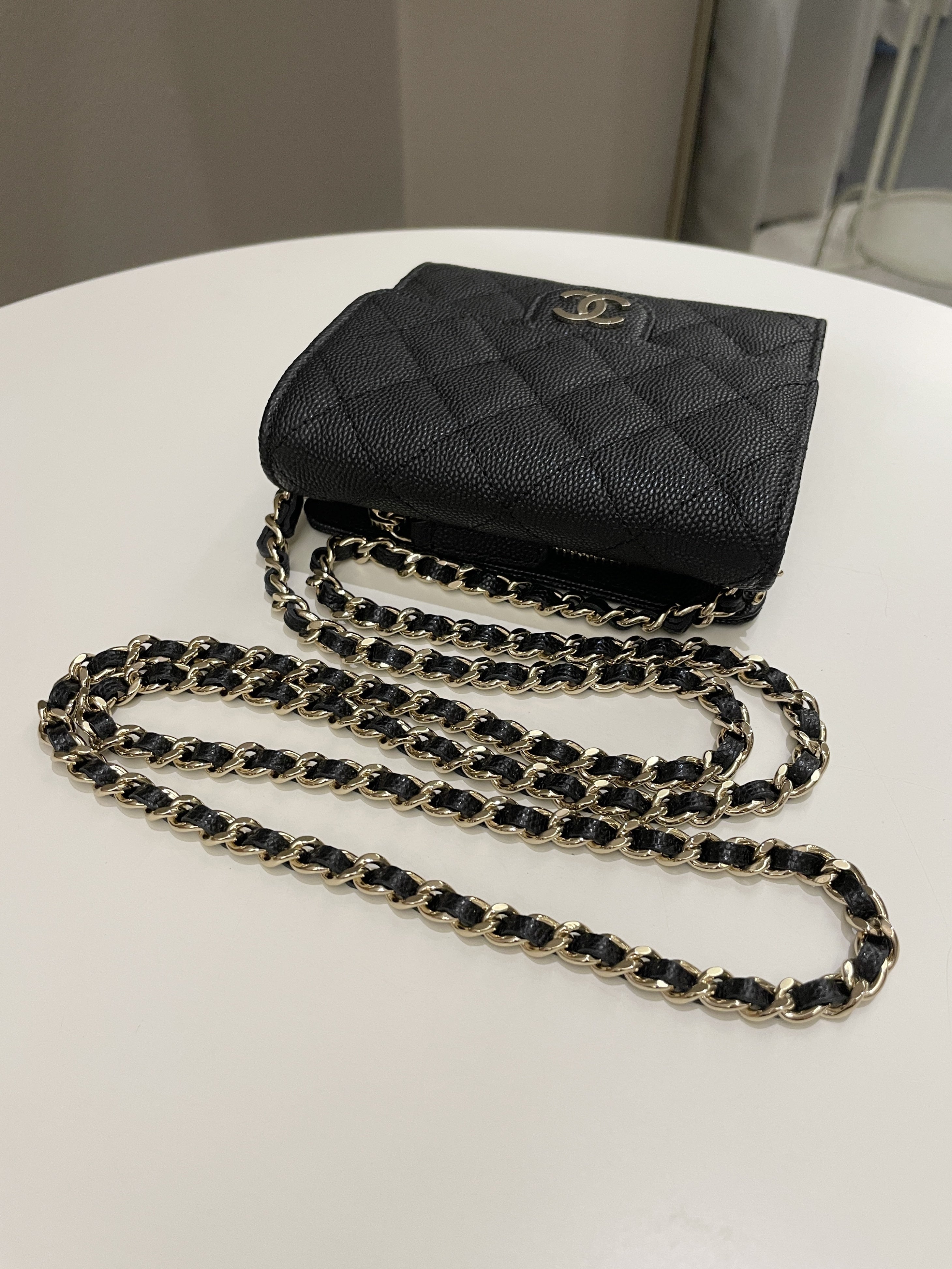 Chanel Quilted Compact Wallet On Chain Black caviar