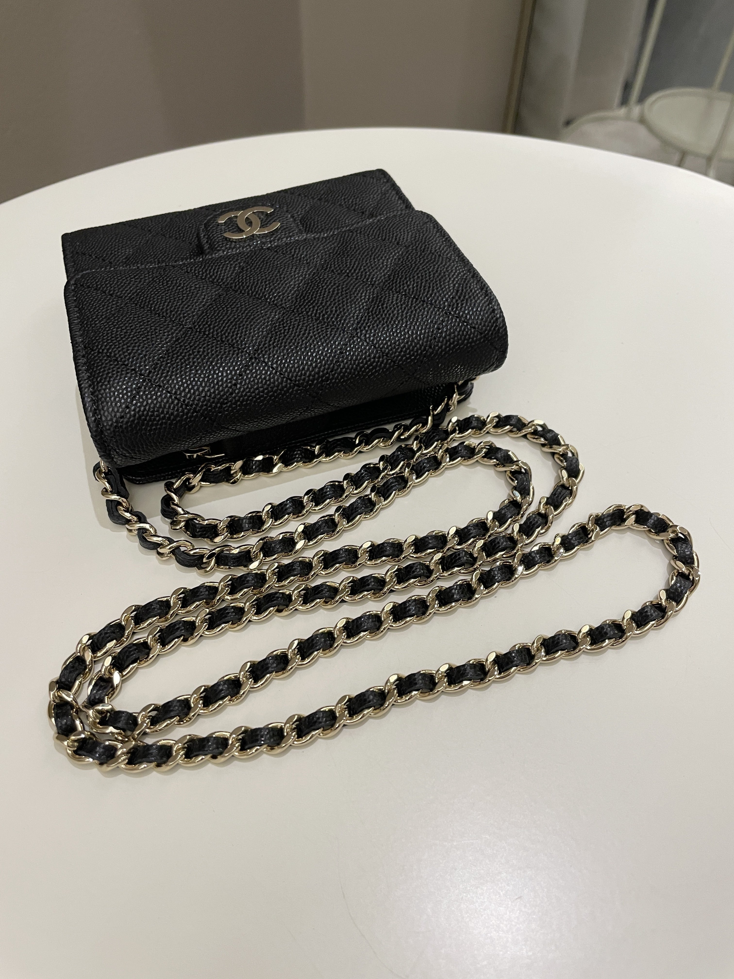 Chanel Quilted Compact Wallet On Chain Black caviar
