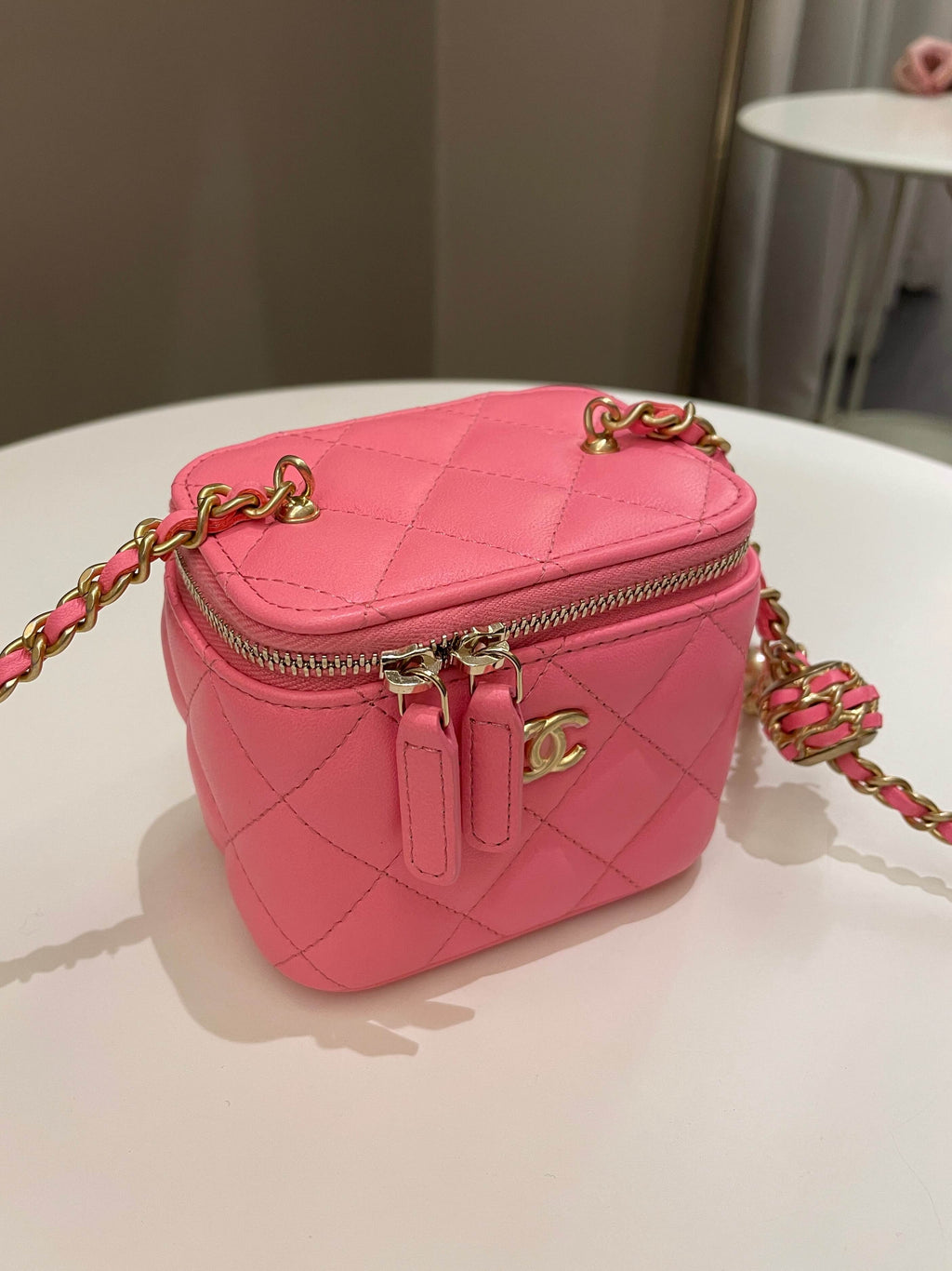 Chanel Quilted Pearl Crush Mini Vanity Cube Pink Lambskin