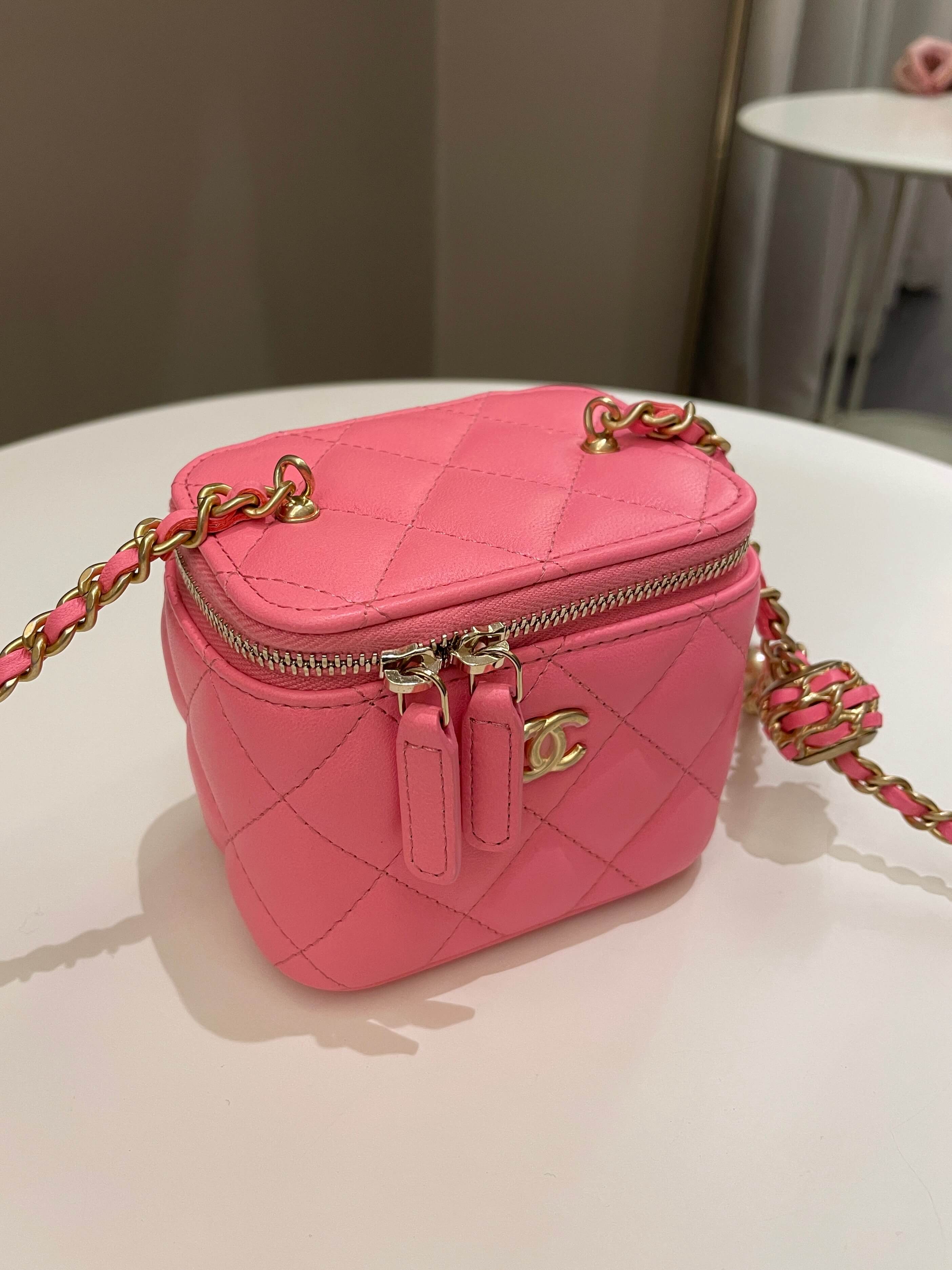 Chanel Quilted Pearl Crush Mini Vanity Cube Pink Lambskin