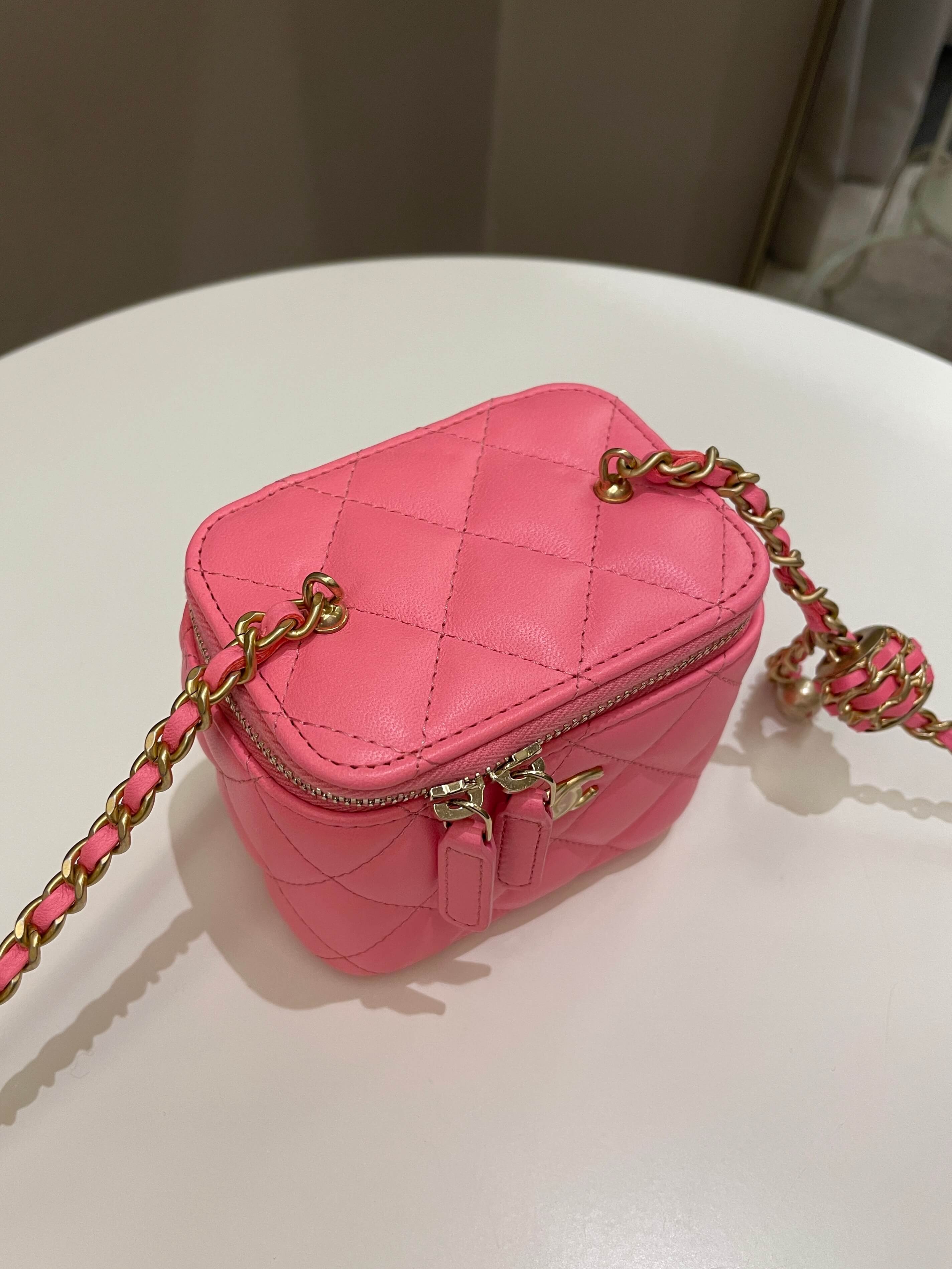 Chanel Quilted Pearl Crush Mini Vanity Cube Pink Lambskin