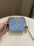 Chanel Quilted Pearl Crush Mini Vanity Cube Blue Lambskin