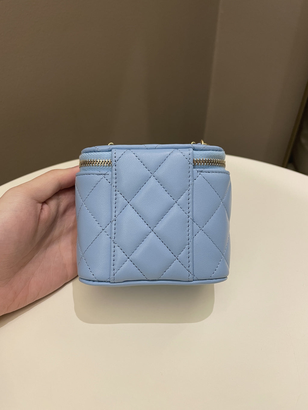 Chanel Quilted Pearl Crush Mini Vanity Cube Blue Lambskin