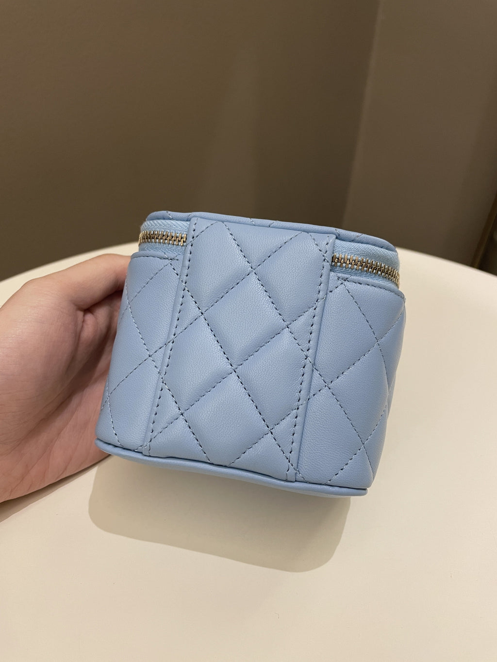 Chanel Quilted Pearl Crush Mini Vanity Cube Blue Lambskin