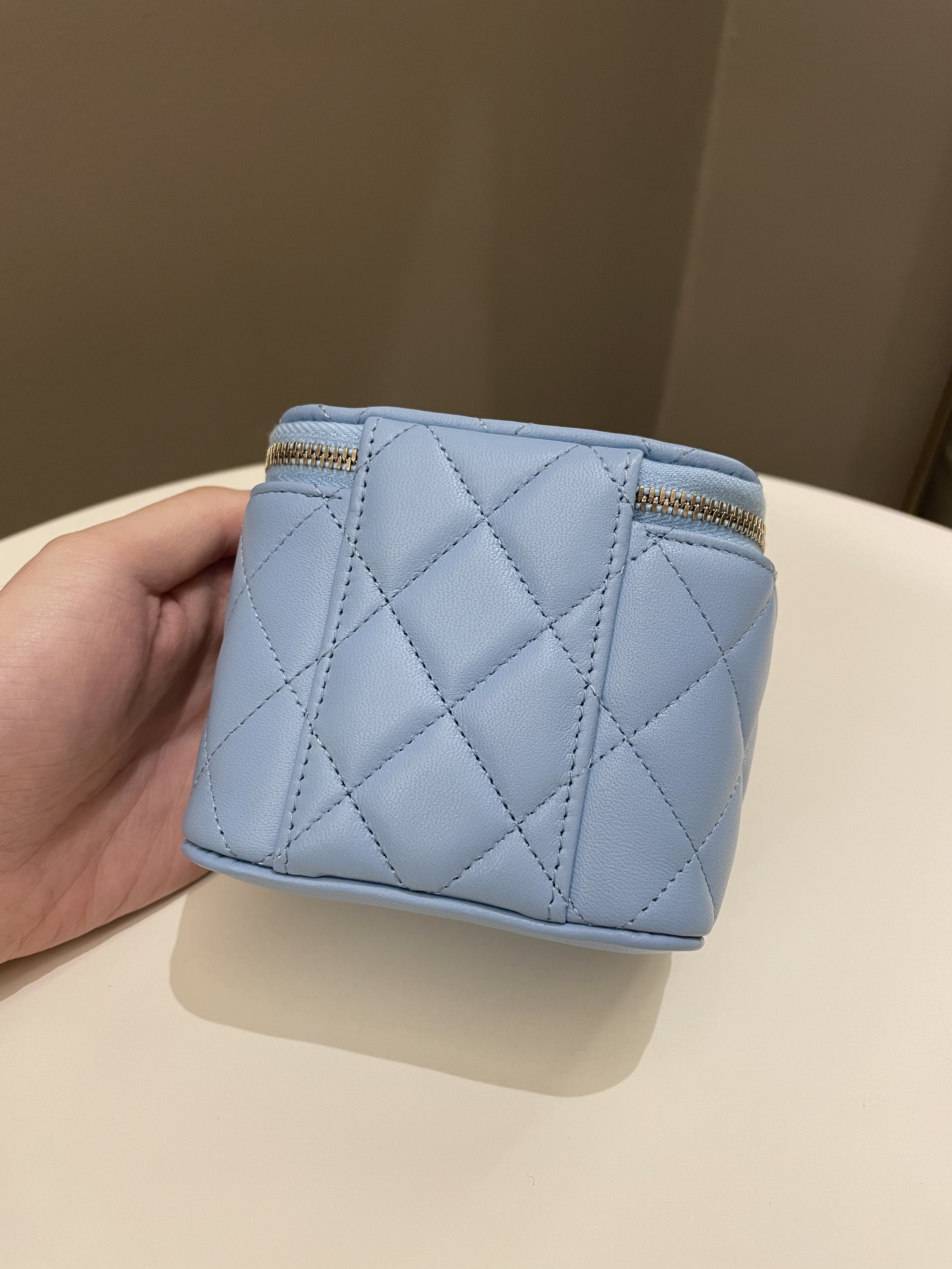 Chanel Quilted Pearl Crush Mini Vanity Cube Blue Lambskin
