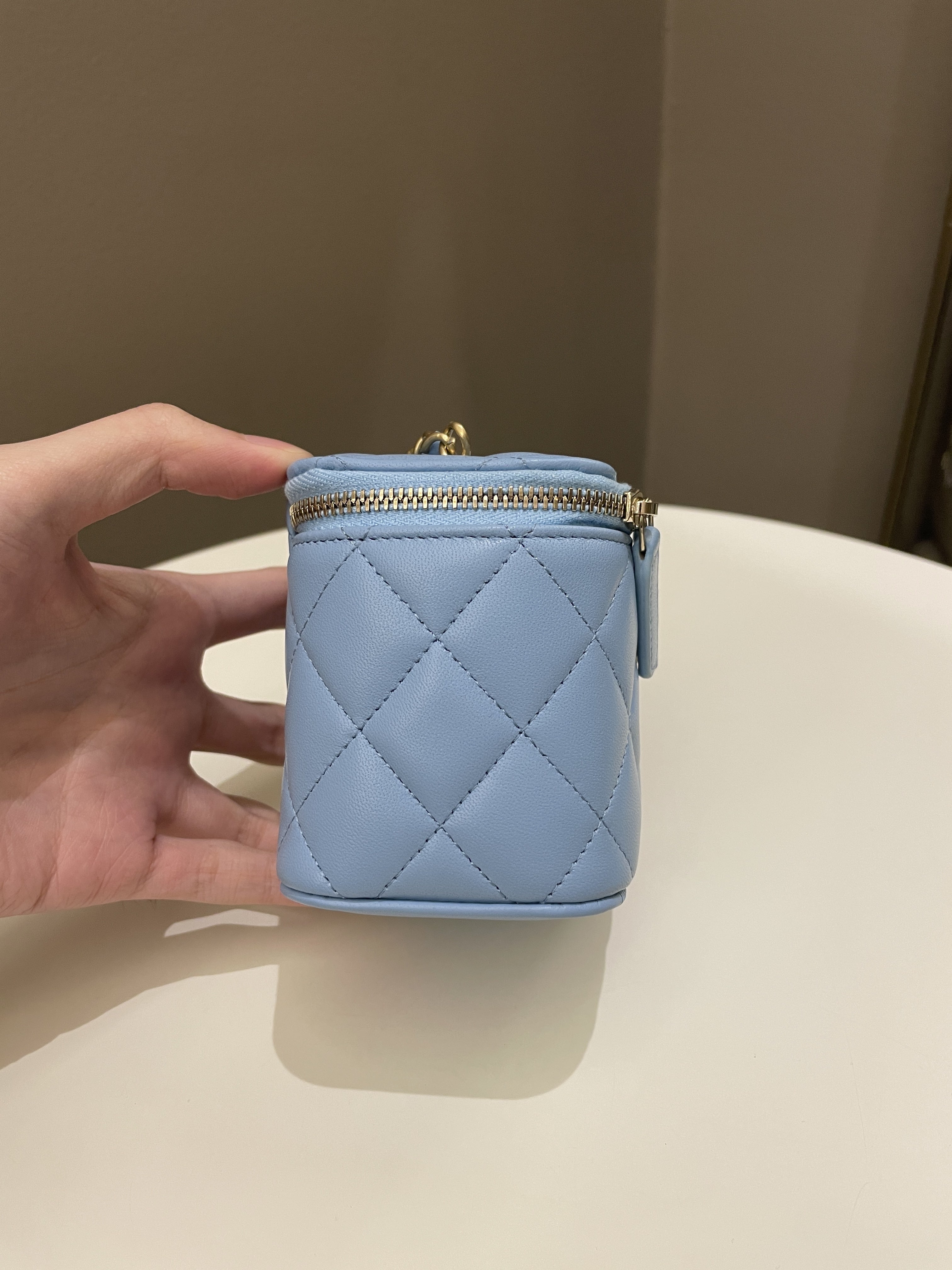 Chanel Quilted Pearl Crush Mini Vanity Cube Blue Lambskin