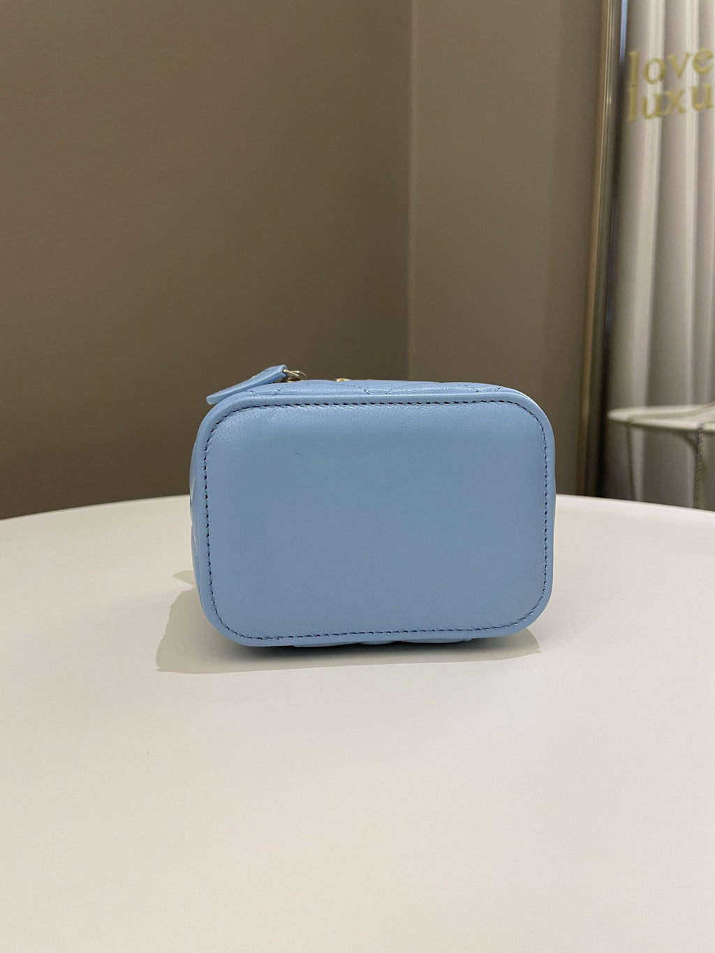 Chanel Quilted Pearl Crush Mini Vanity Cube Blue Lambskin