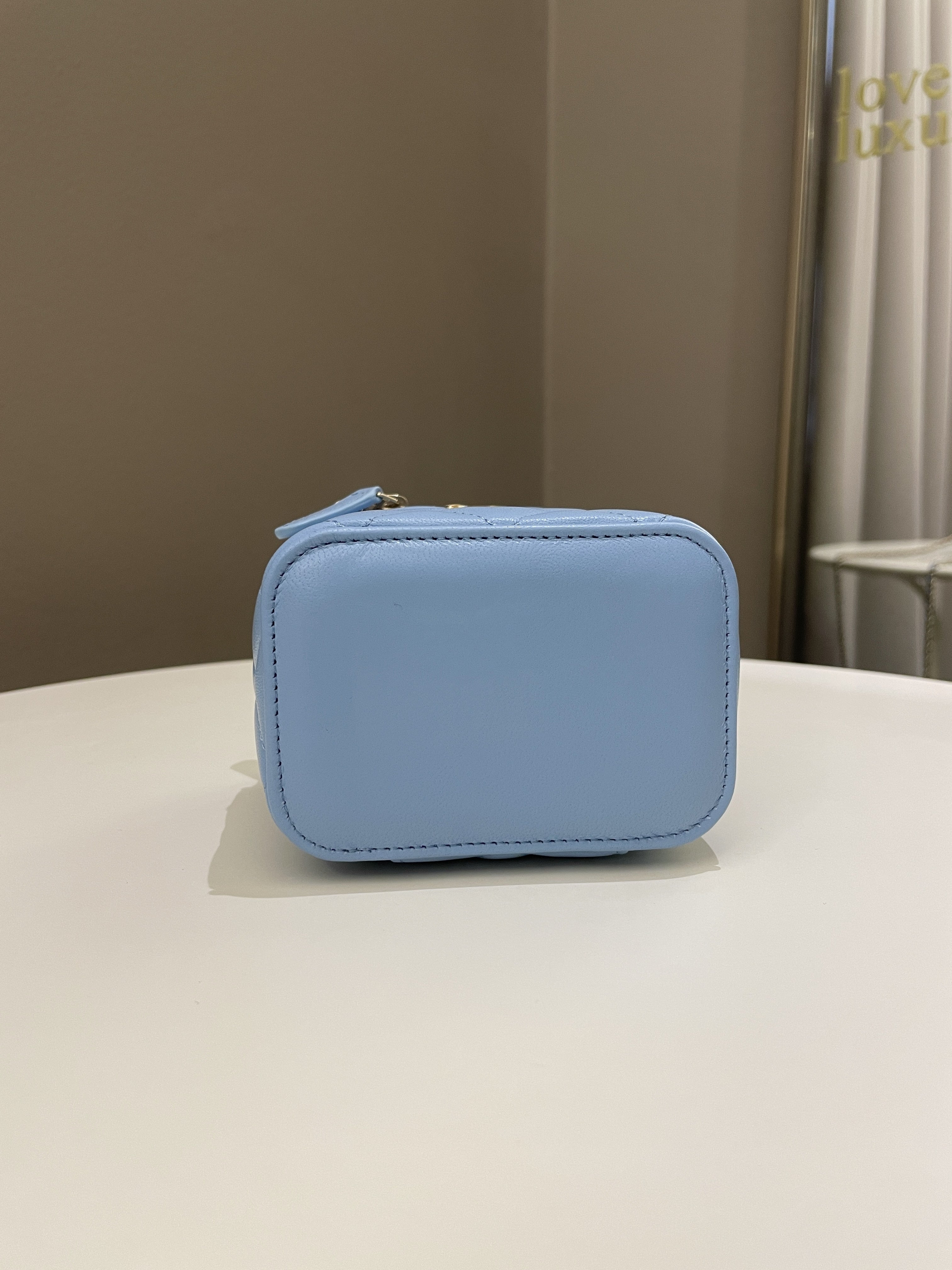 Chanel Quilted Pearl Crush Mini Vanity Cube Blue Lambskin