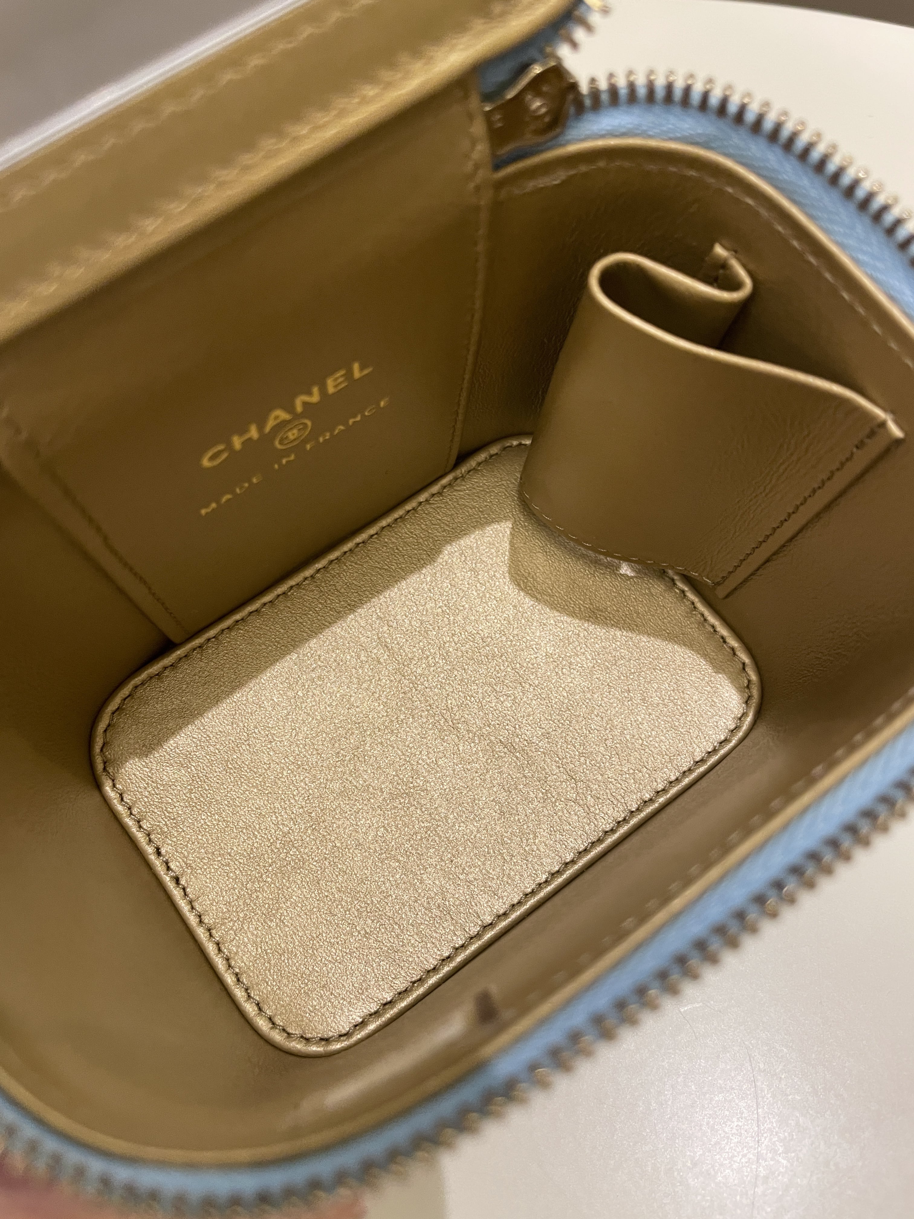 Chanel Quilted Pearl Crush Mini Vanity Cube Blue Lambskin