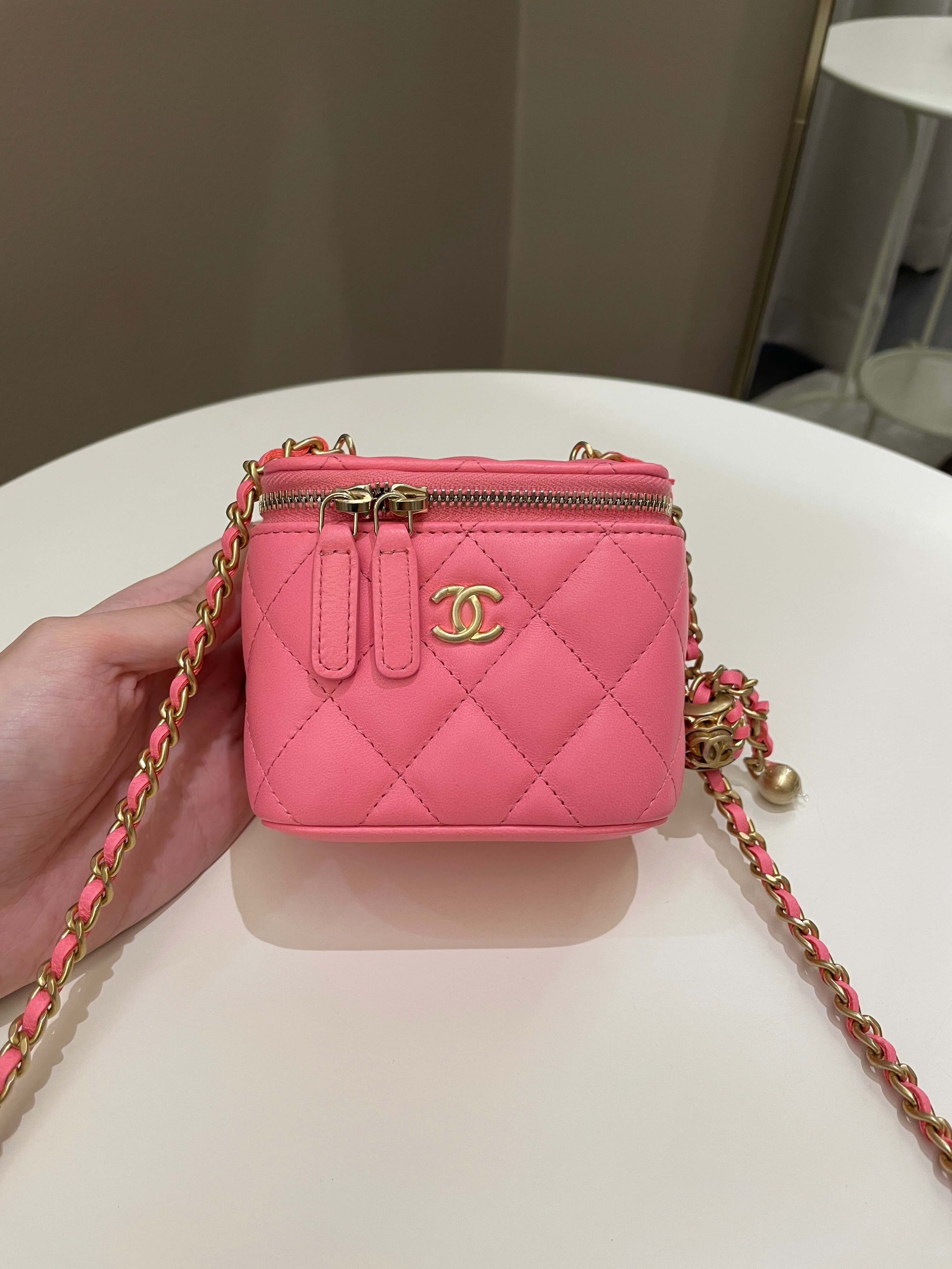 Chanel Quilted Pearl Crush Mini Vanity Cube Pink Lambskin