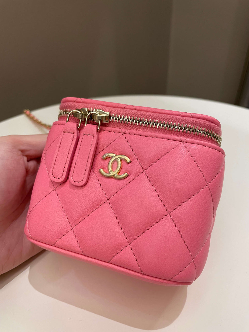 Chanel Quilted Pearl Crush Mini Vanity Cube Pink Lambskin