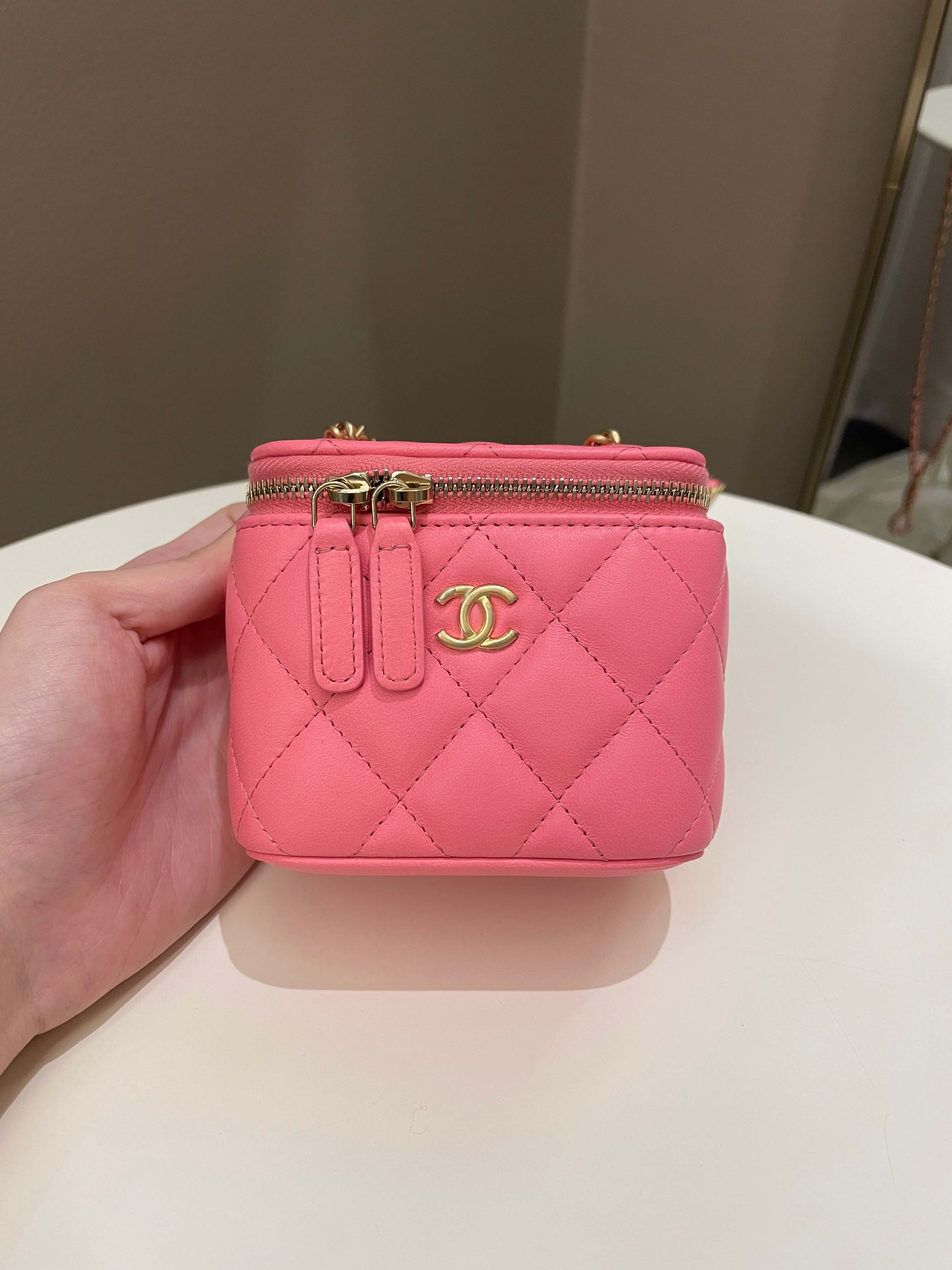 Chanel Quilted Pearl Crush Mini Vanity Cube Pink Lambskin