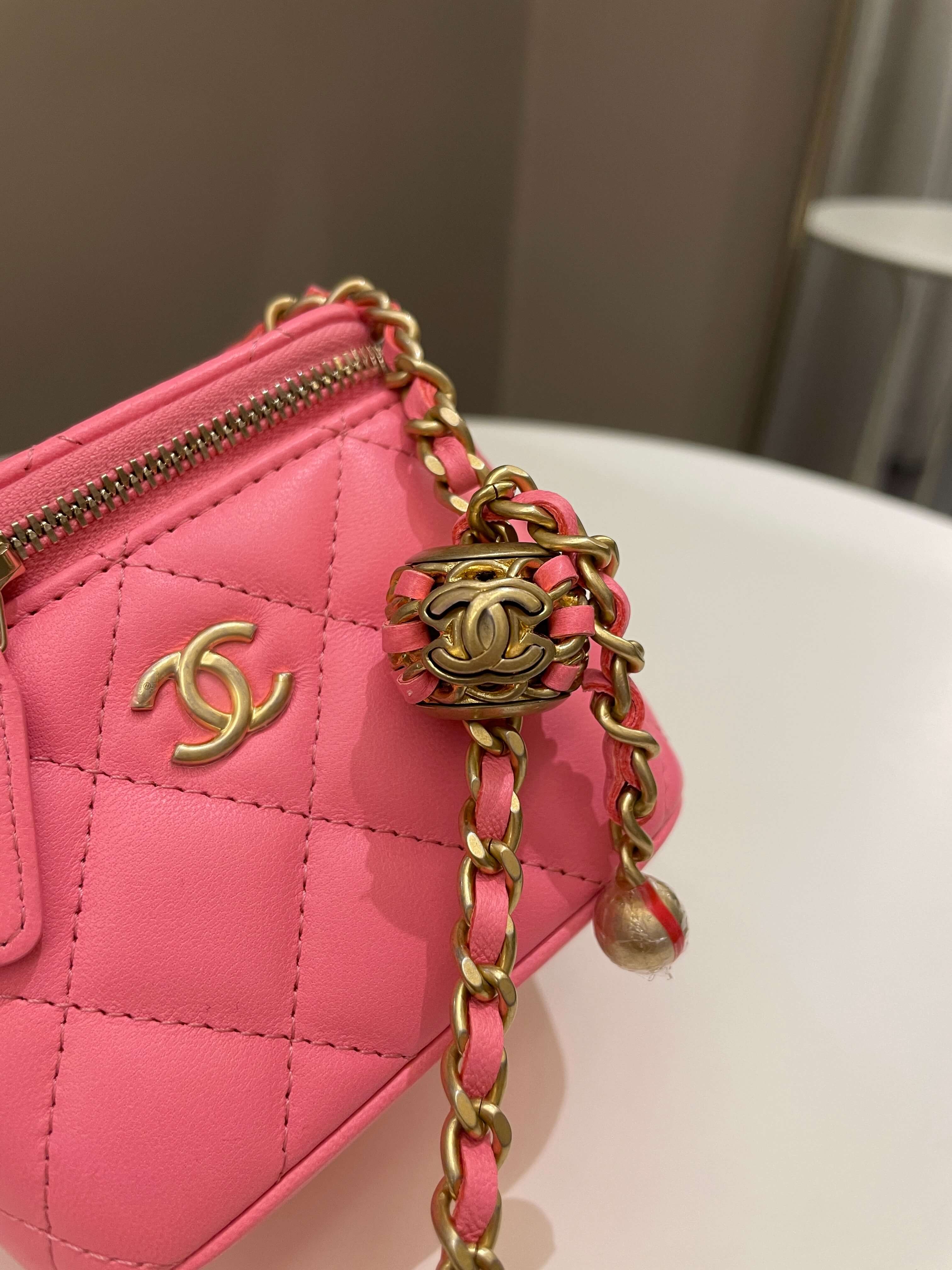 Chanel Quilted Pearl Crush Mini Vanity Cube Pink Lambskin