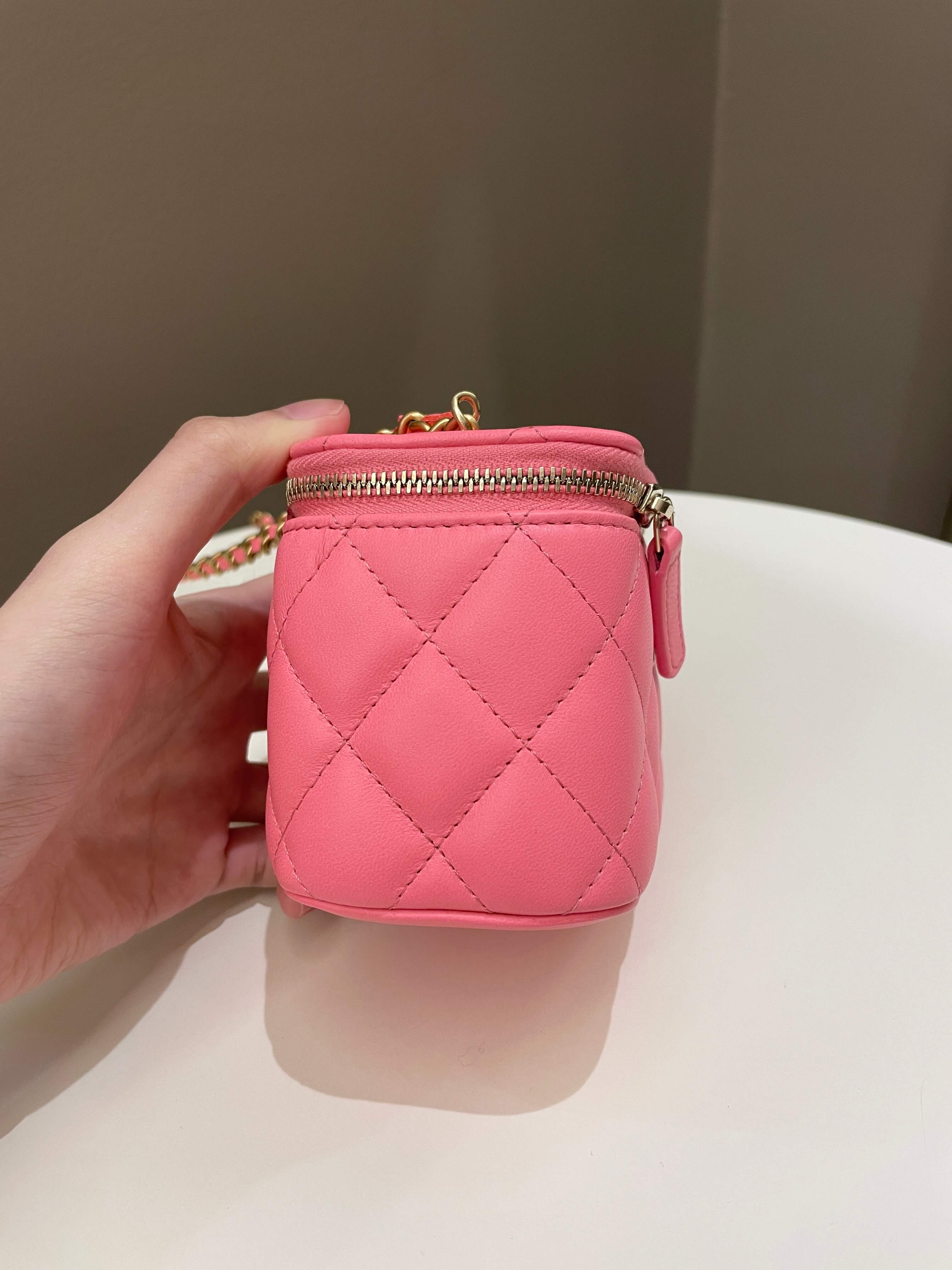 Chanel Quilted Pearl Crush Mini Vanity Cube Pink Lambskin