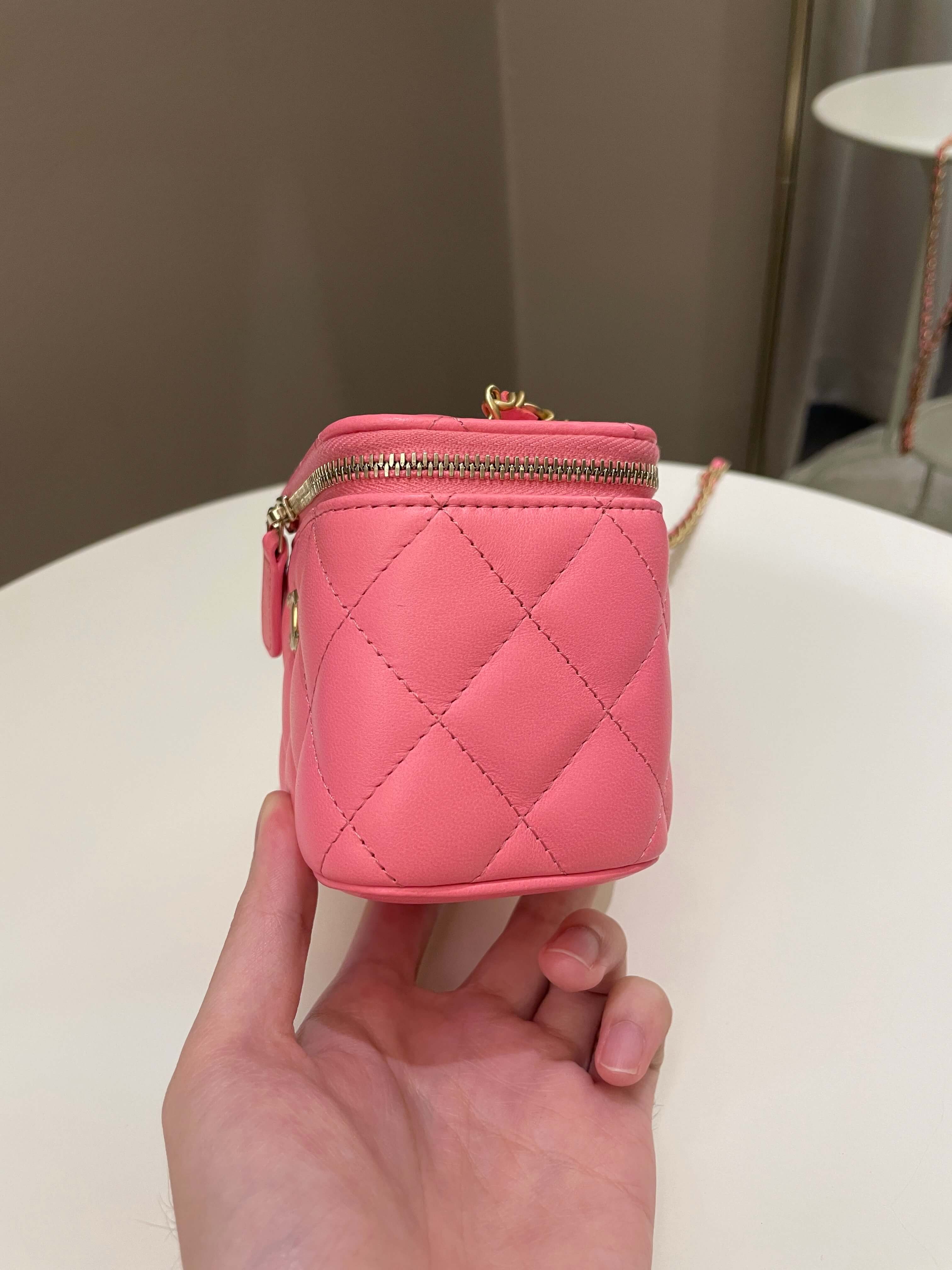 Chanel Quilted Pearl Crush Mini Vanity Cube Pink Lambskin