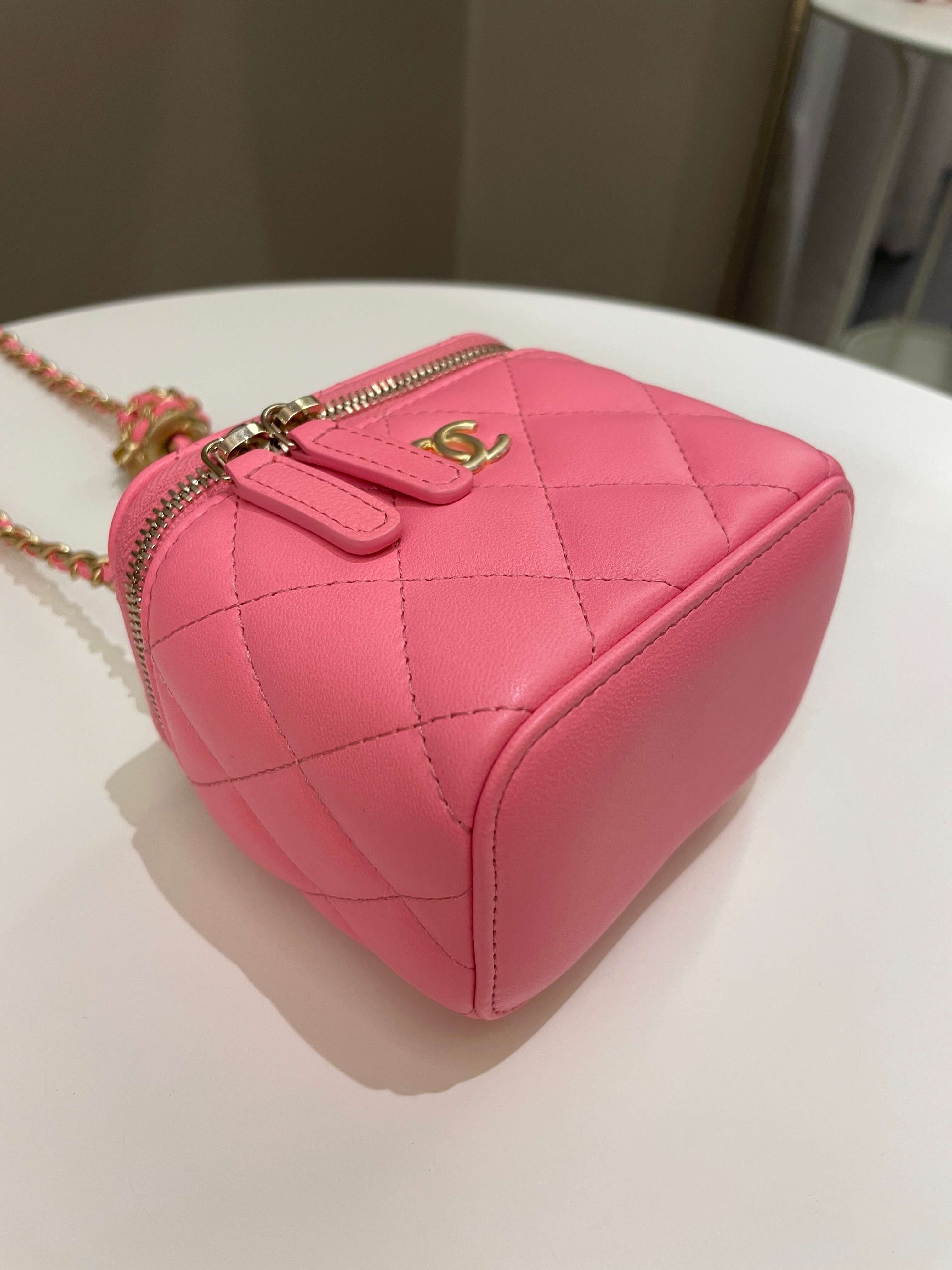 Chanel Quilted Pearl Crush Mini Vanity Cube Pink Lambskin