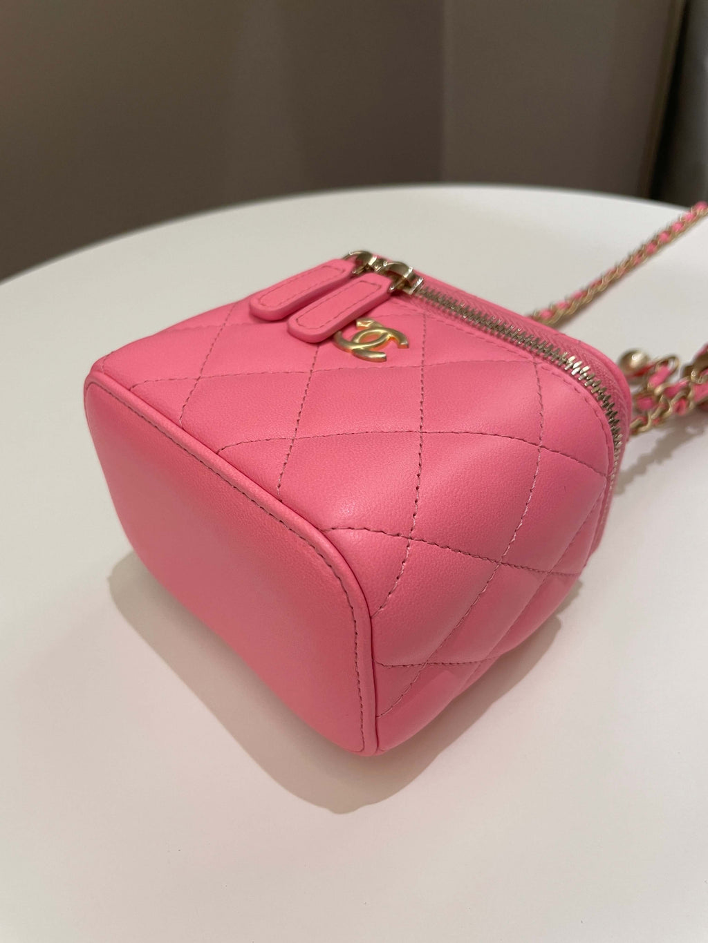 Chanel Quilted Pearl Crush Mini Vanity Cube Pink Lambskin
