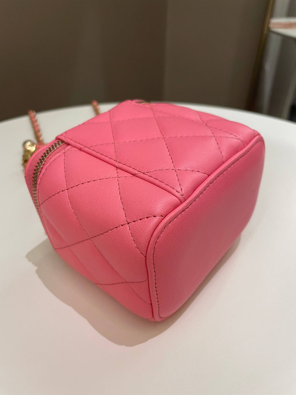 Chanel Quilted Pearl Crush Mini Vanity Cube Pink Lambskin