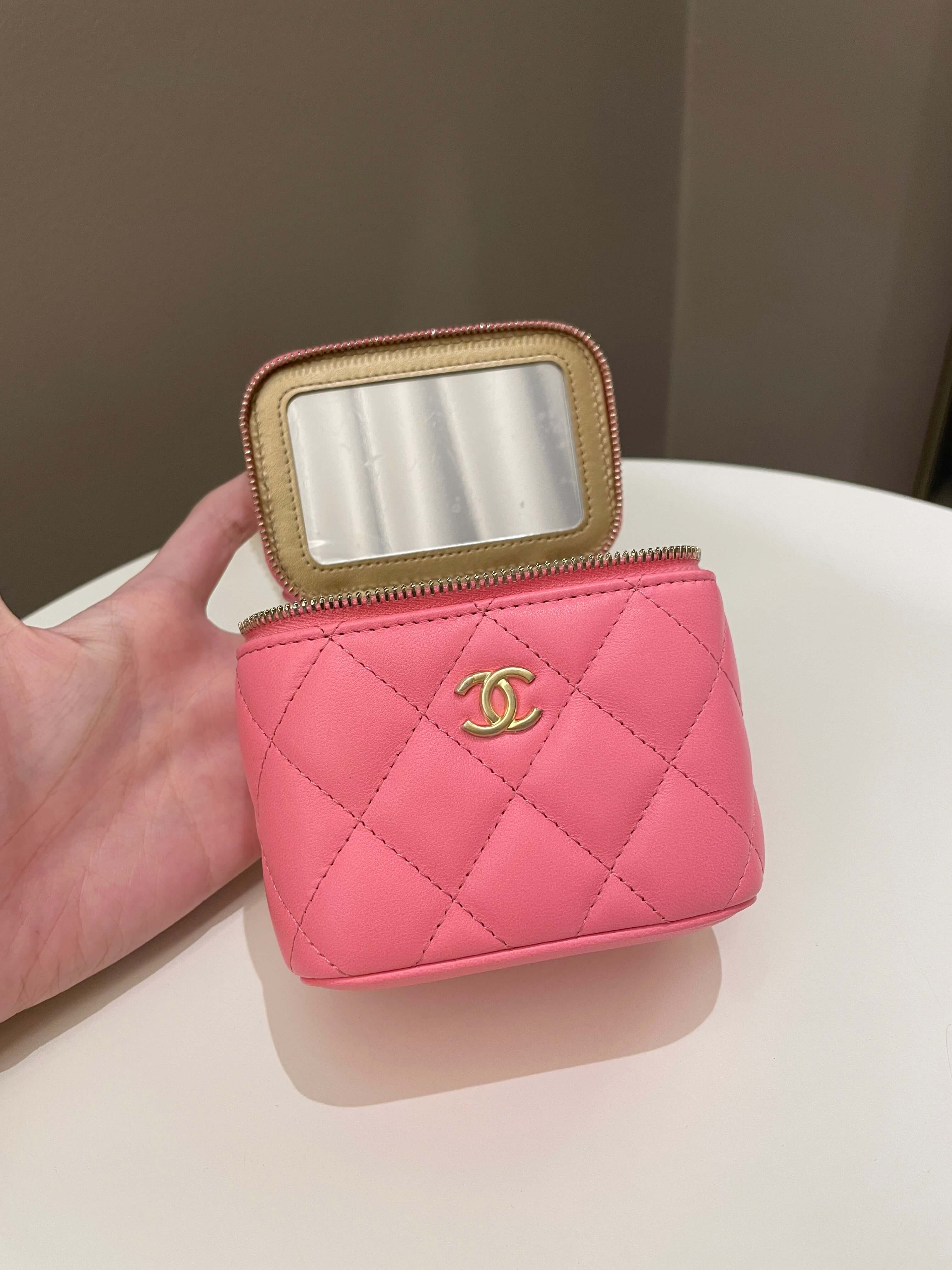Chanel Quilted Pearl Crush Mini Vanity Cube Pink Lambskin