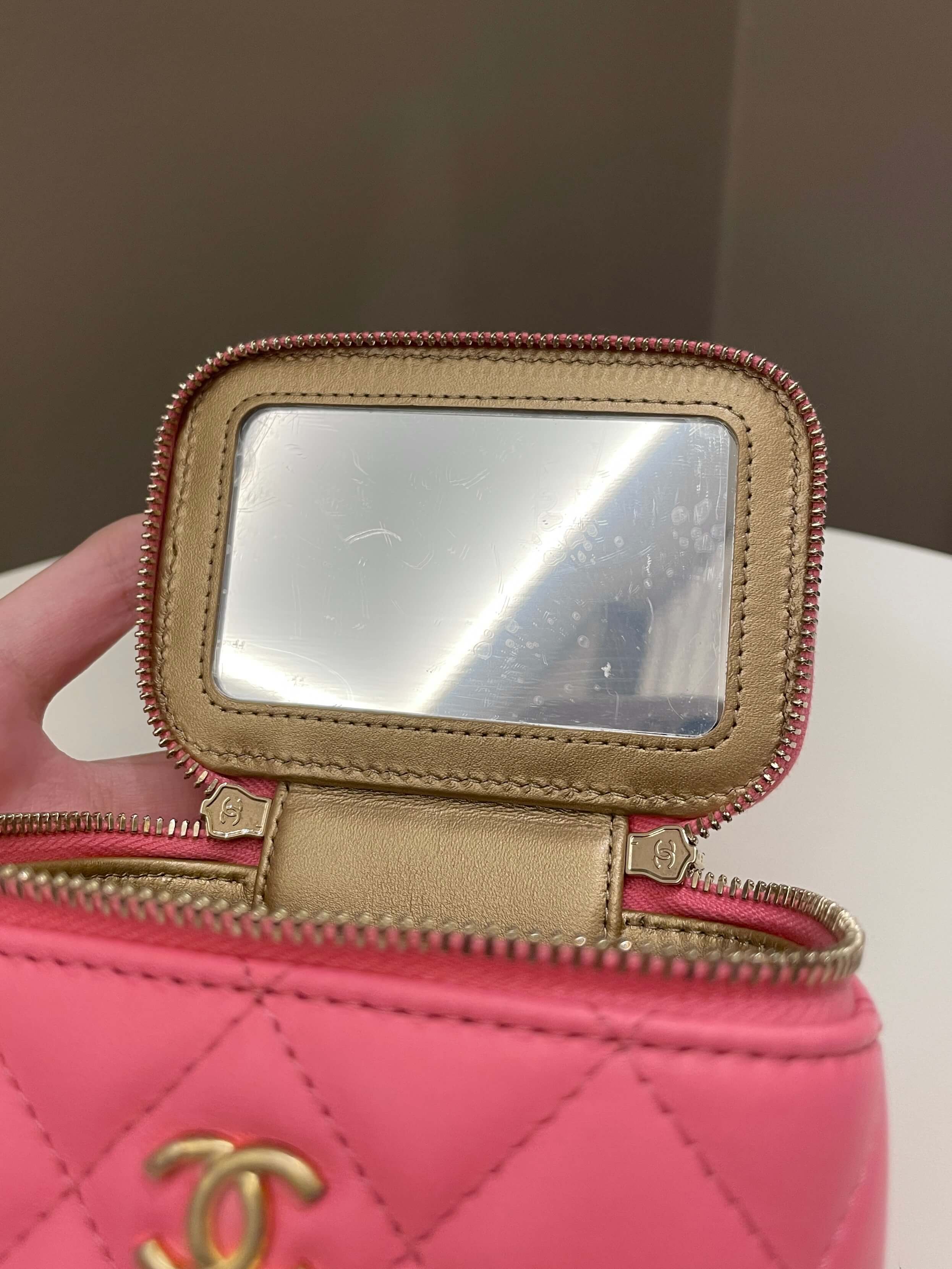 Chanel Quilted Pearl Crush Mini Vanity Cube Pink Lambskin