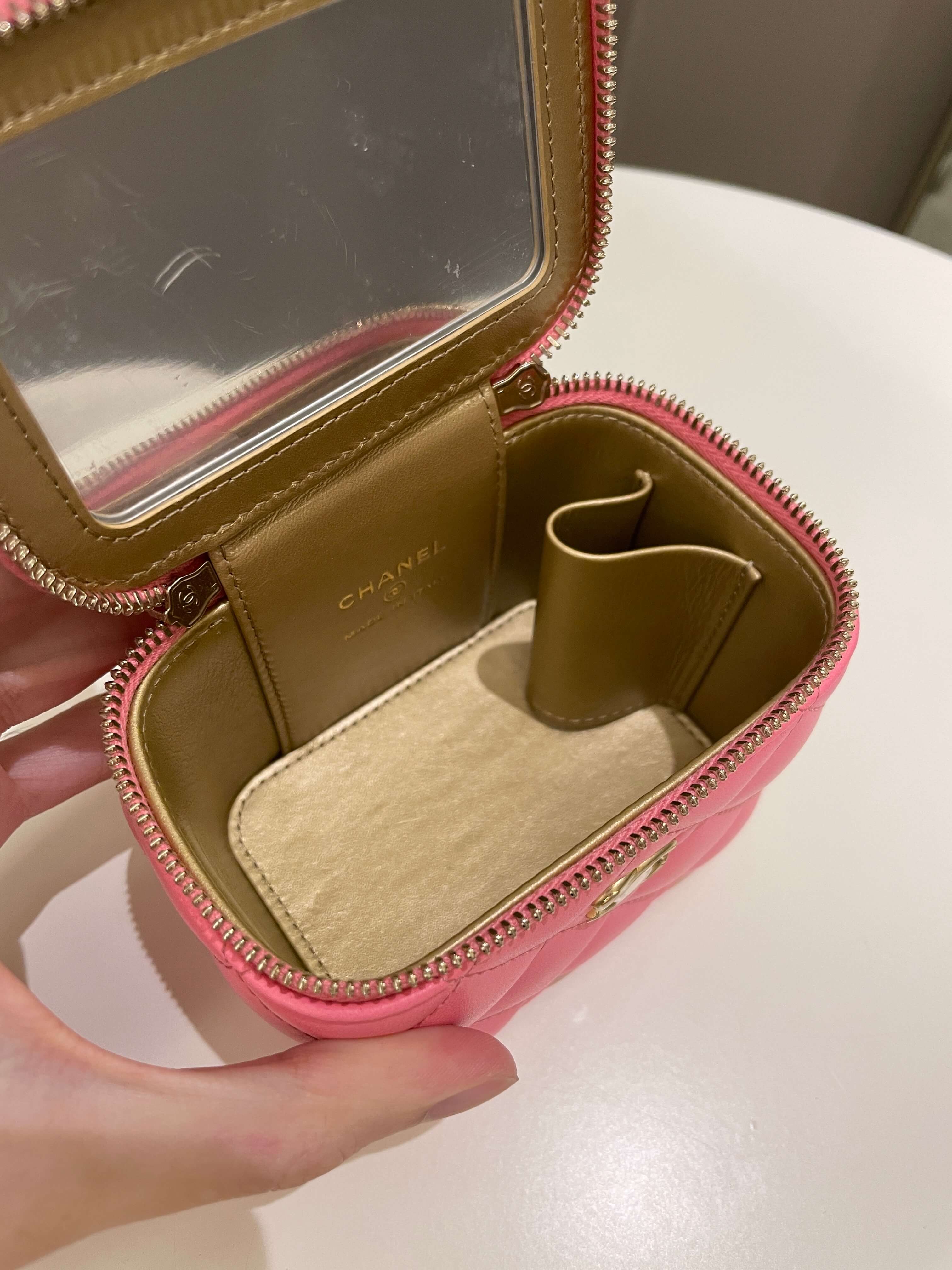 Chanel Quilted Pearl Crush Mini Vanity Cube Pink Lambskin