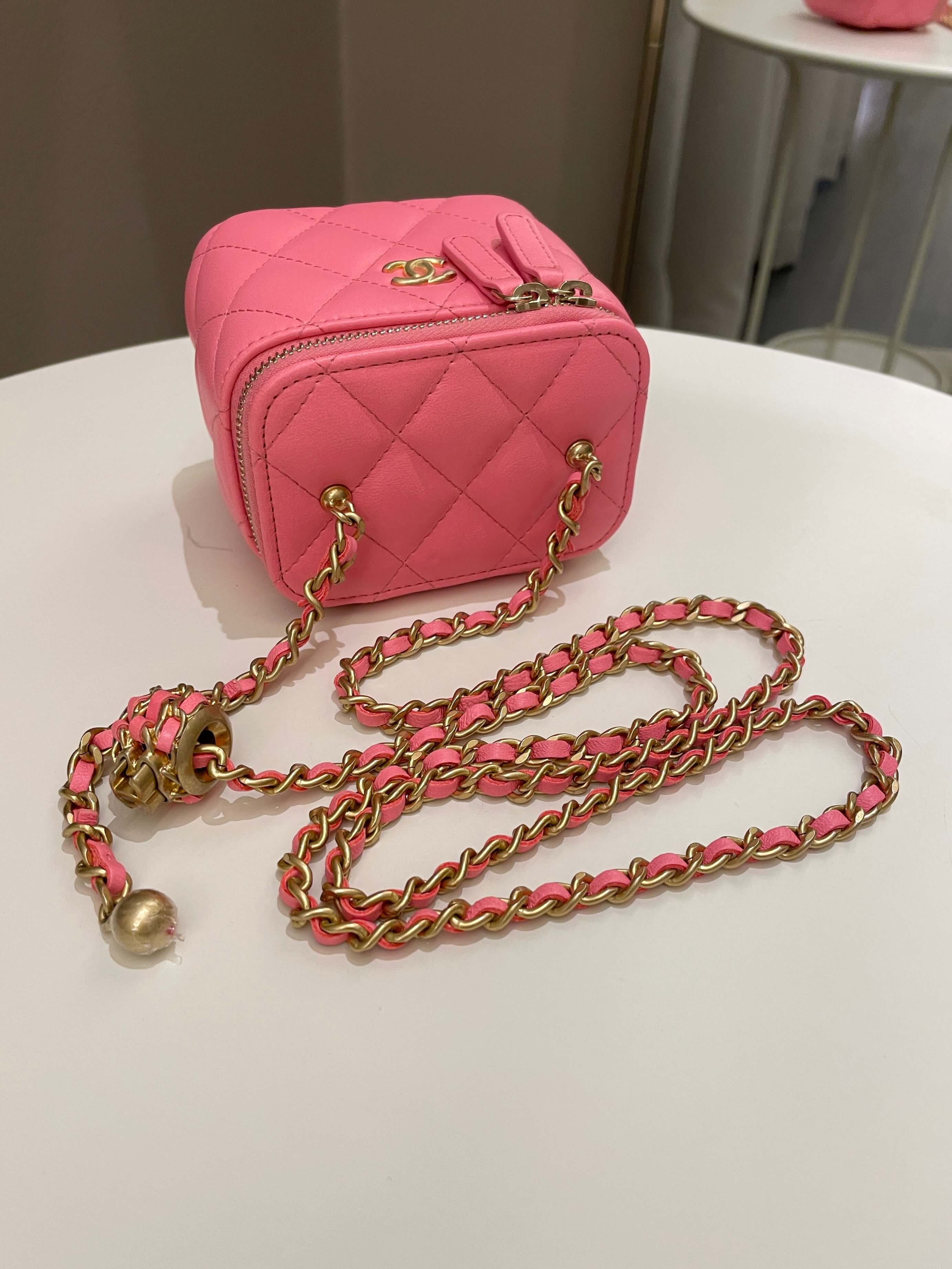 Chanel Quilted Pearl Crush Mini Vanity Cube Pink Lambskin