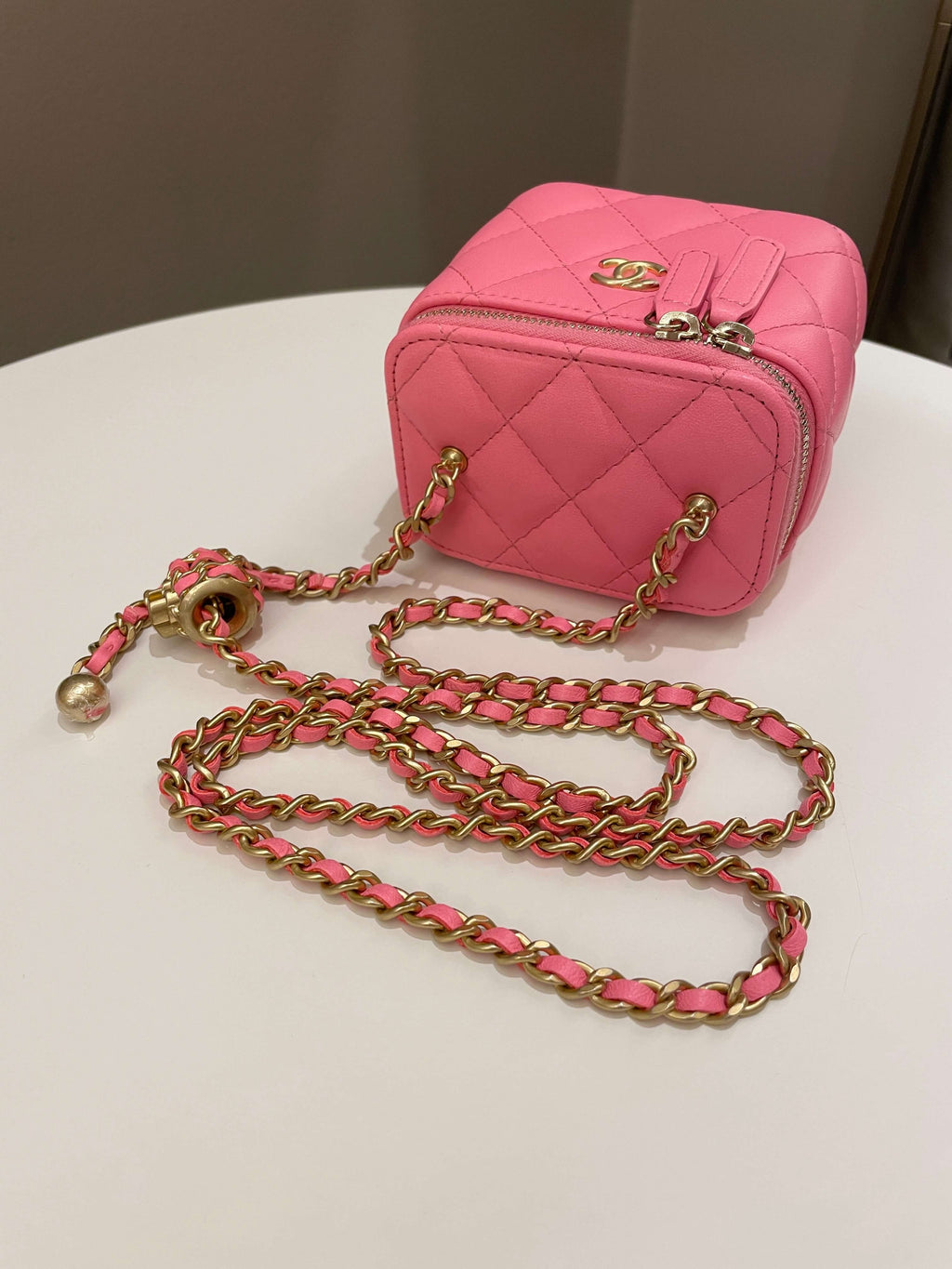 Chanel Quilted Pearl Crush Mini Vanity Cube Pink Lambskin