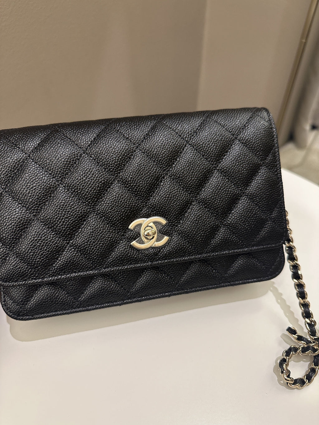 Chanel Quilted Wallet on Chain Bow Black Caviar