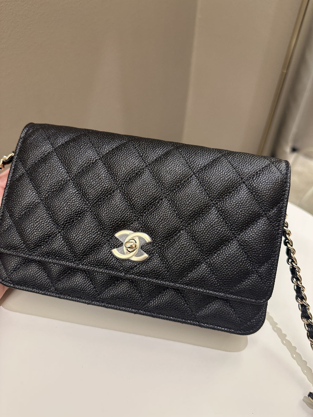 Chanel Quilted Wallet on Chain Bow Black Caviar