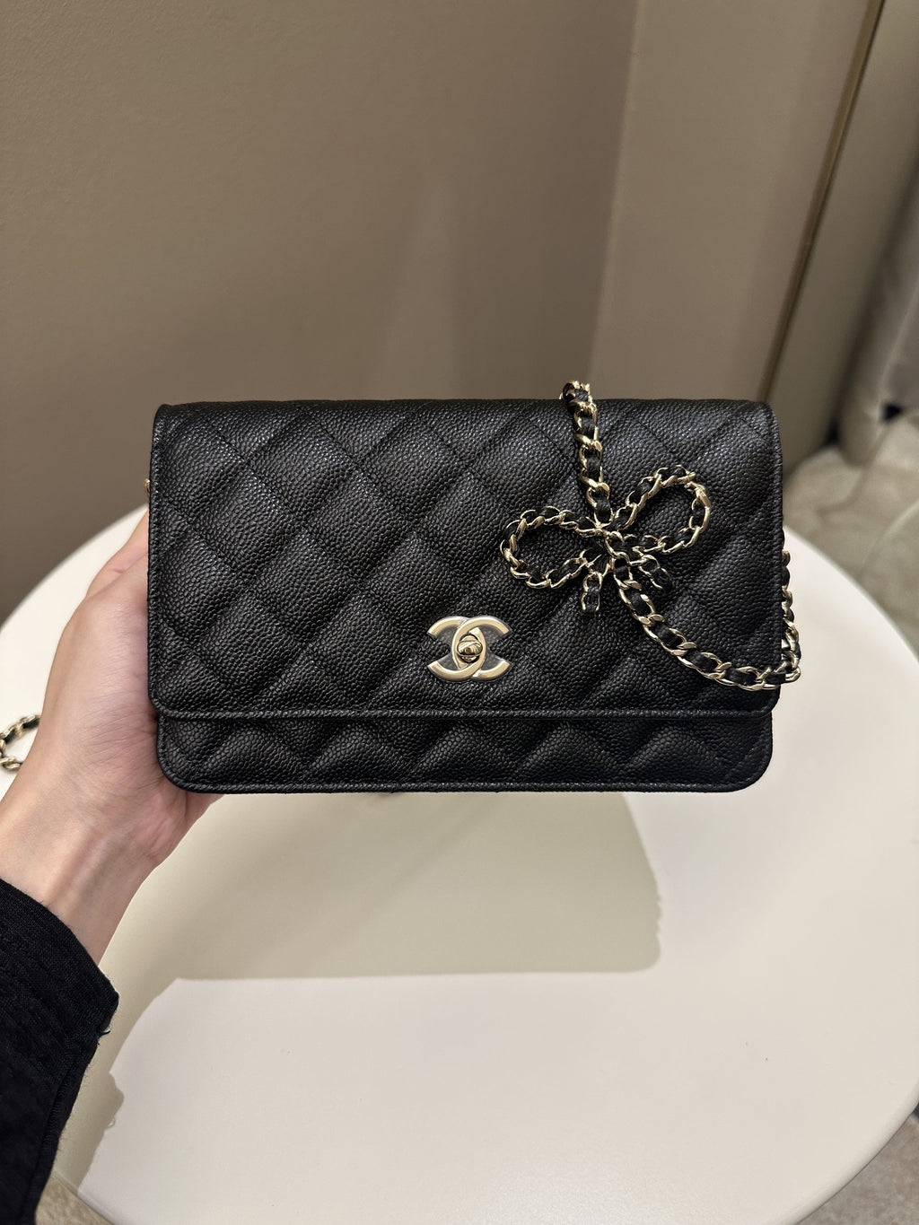 Chanel Quilted Wallet on Chain Bow Black Caviar