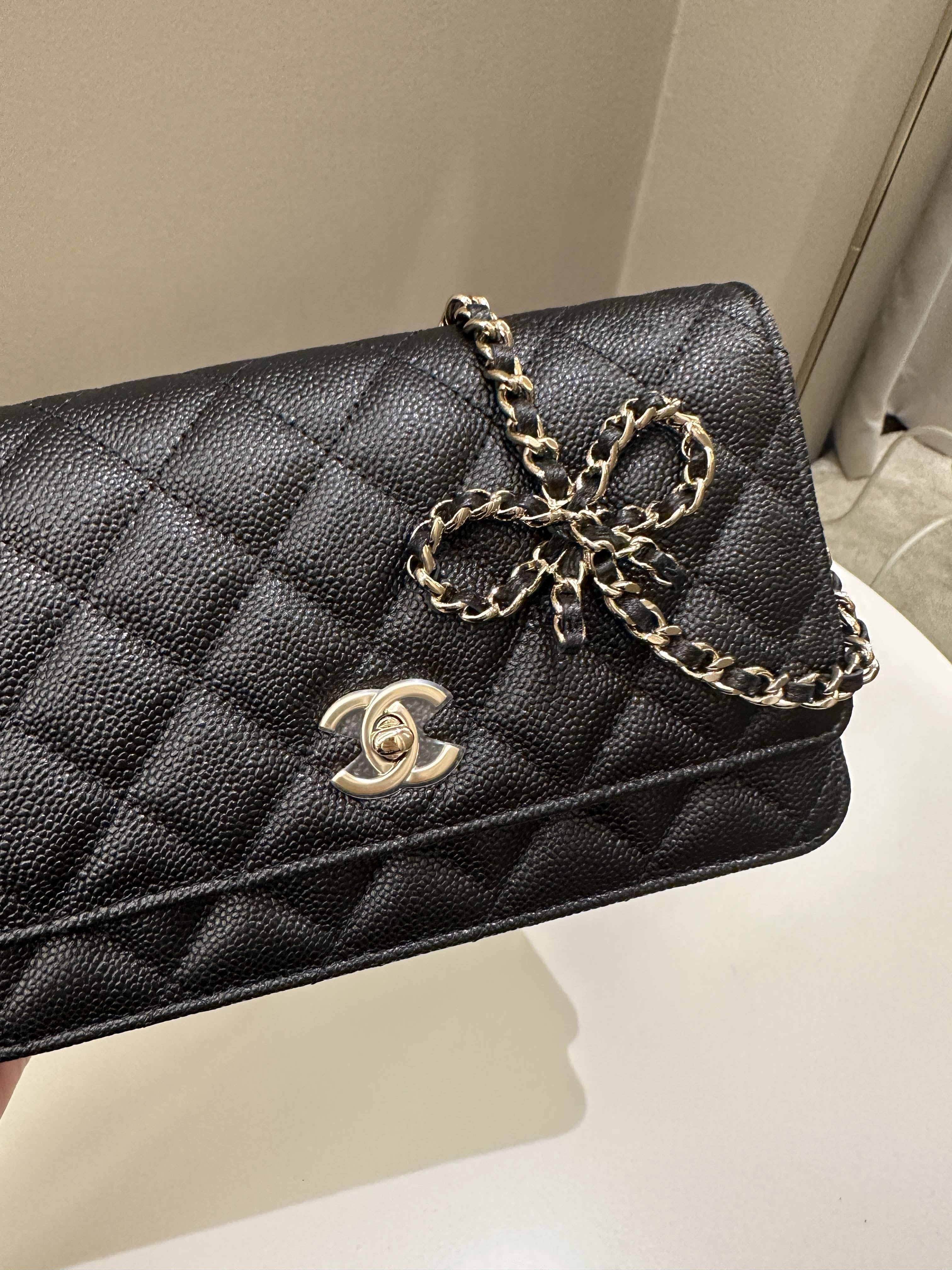 Chanel Quilted Wallet on Chain Bow Black Caviar