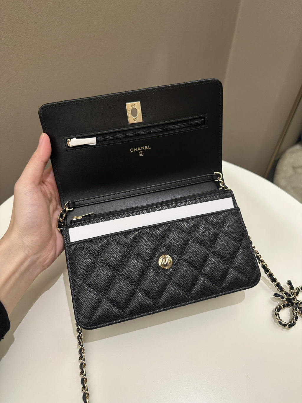 Chanel Quilted Wallet on Chain Bow Black Caviar