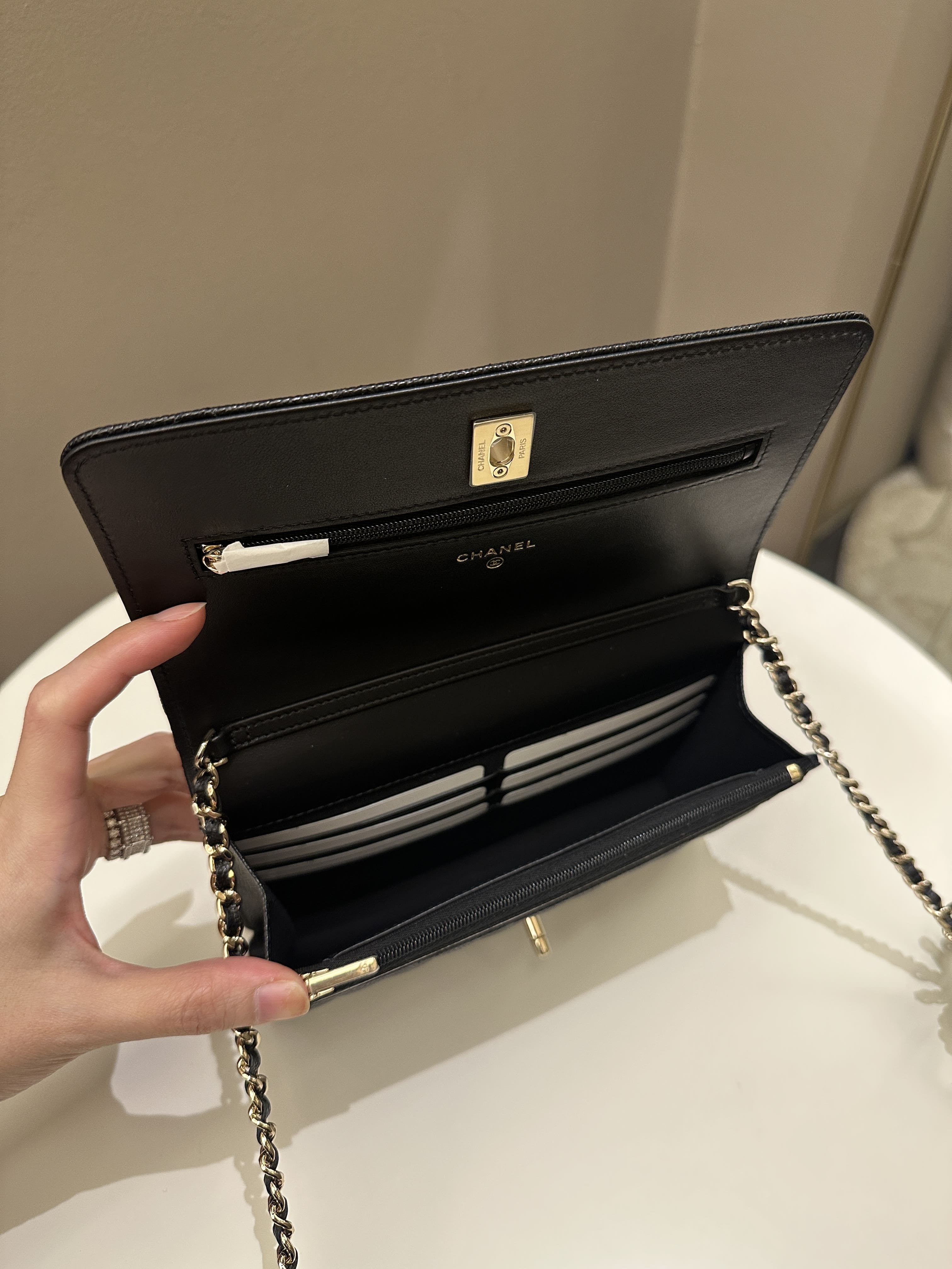 Chanel Quilted Wallet on Chain Bow Black Caviar