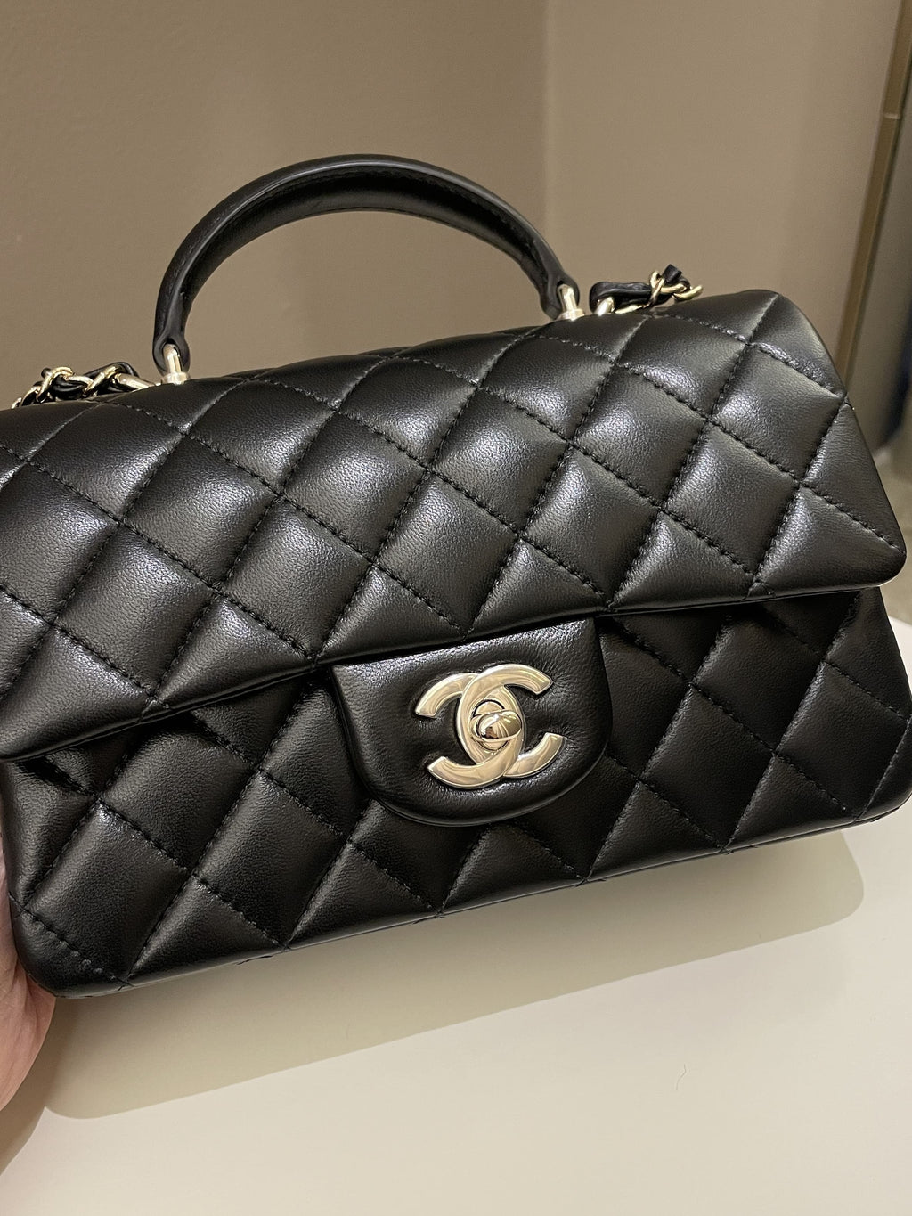 Chanel Quilted Top Handle Mini Rectangular Black Lambskin