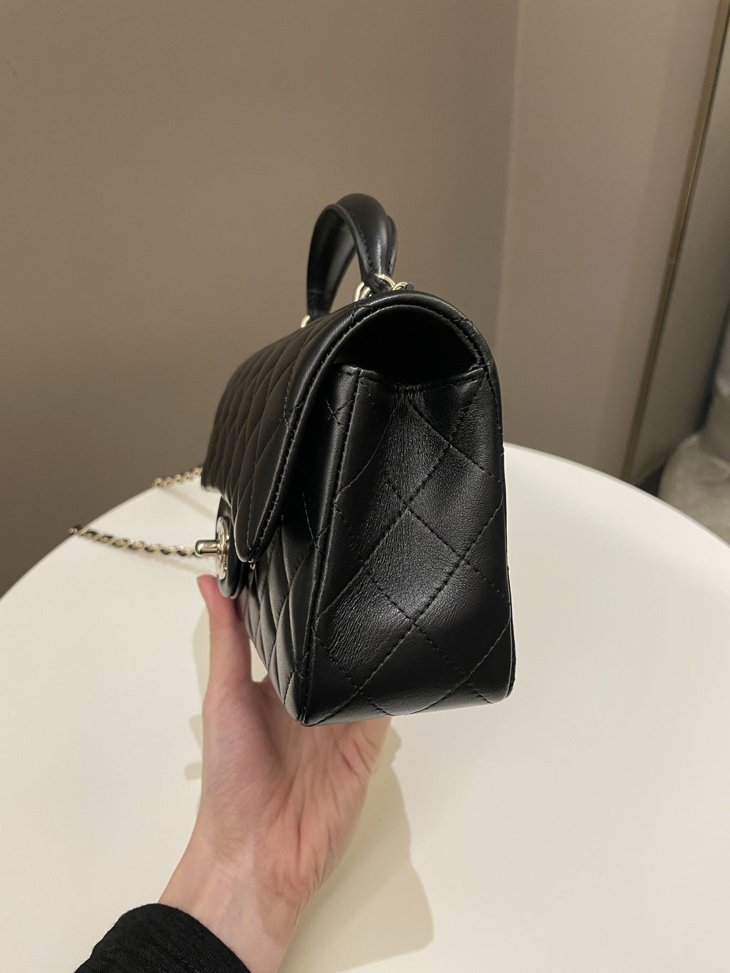 Chanel Quilted Top Handle Mini Rectangular Black Lambskin