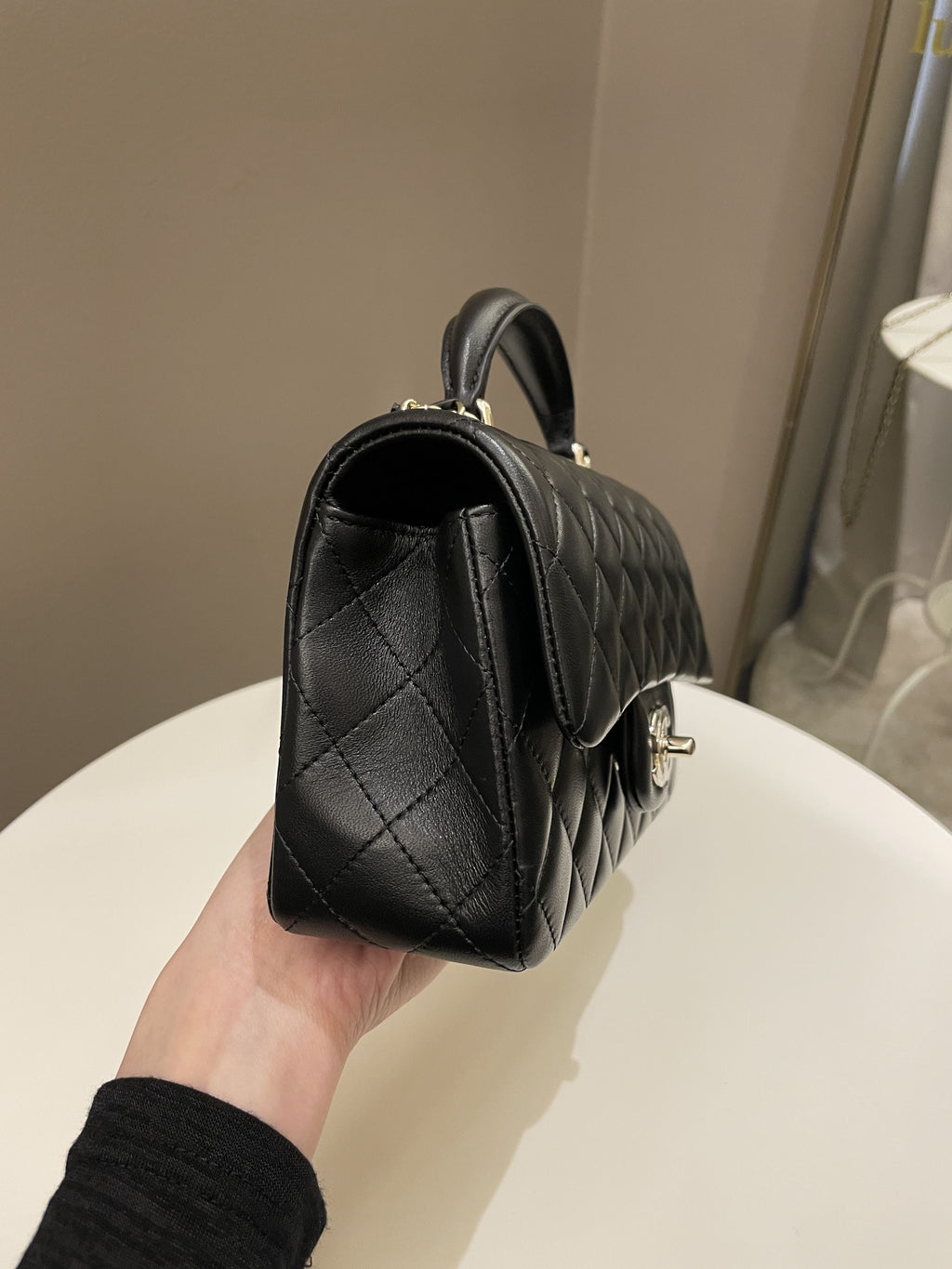Chanel Quilted Top Handle Mini Rectangular Black Lambskin