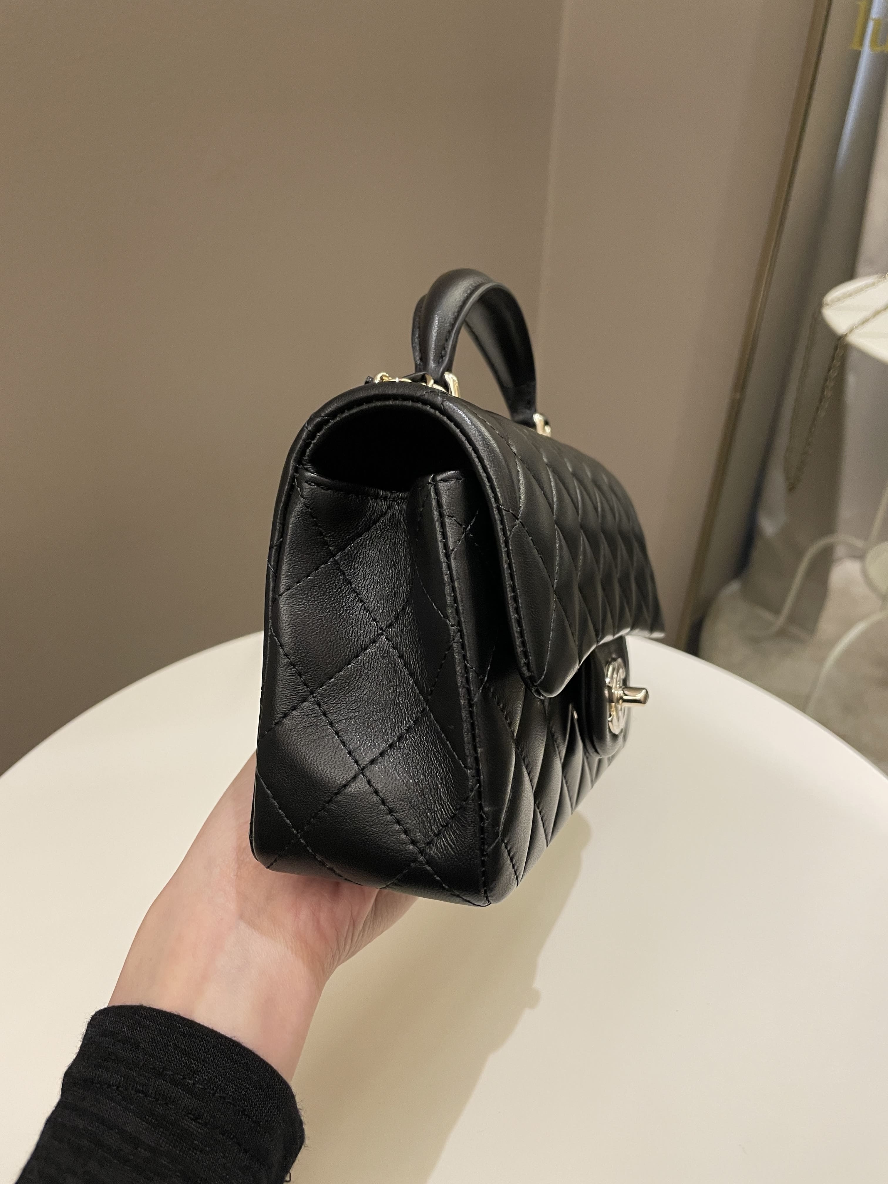 Chanel Quilted Top Handle Mini Rectangular Black Lambskin