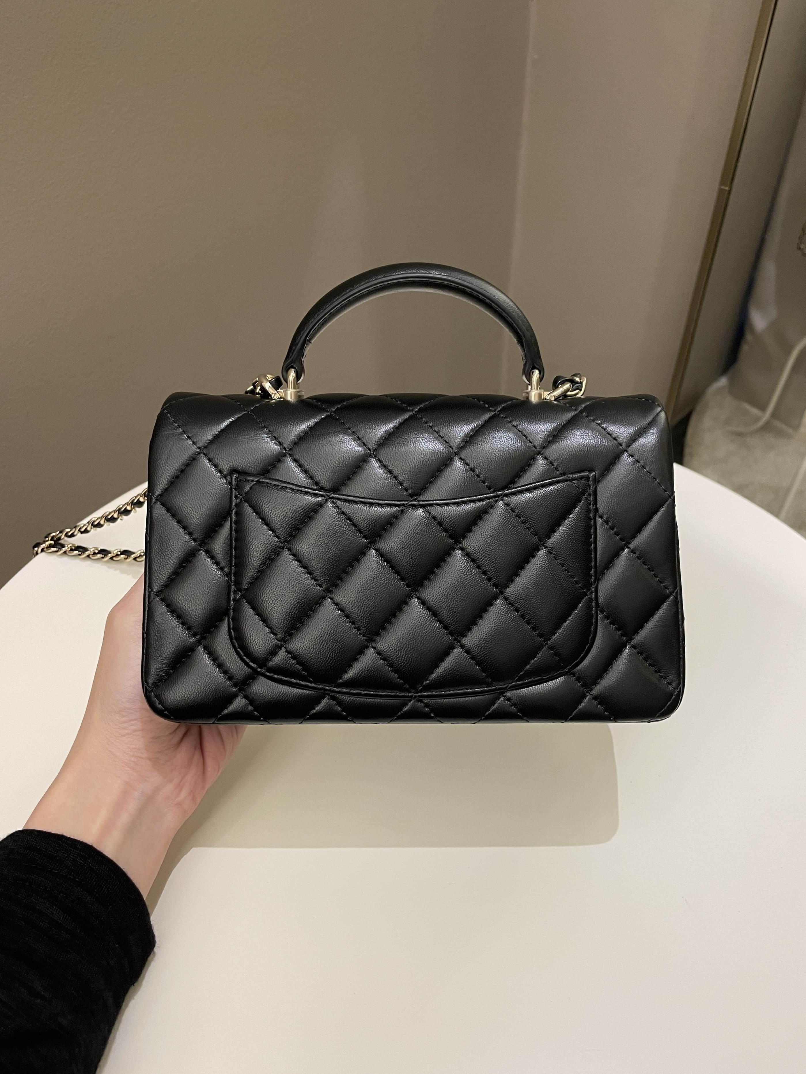 Chanel Quilted Top Handle Mini Rectangular Black Lambskin