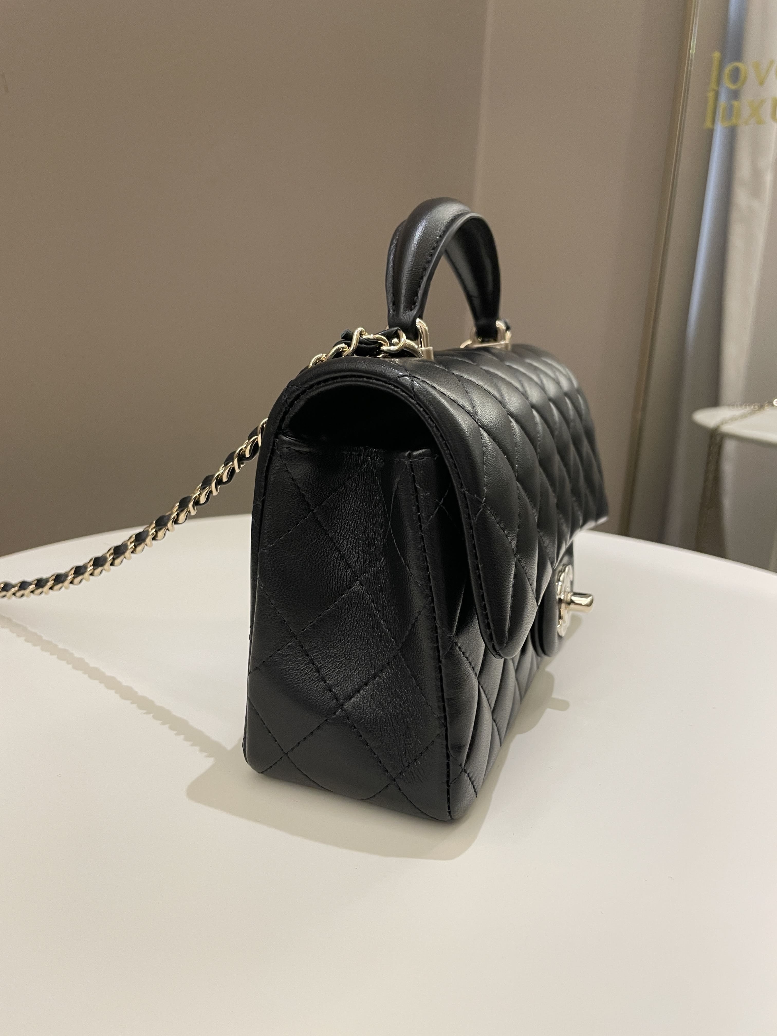 Chanel Quilted Top Handle Mini Rectangular Black Lambskin