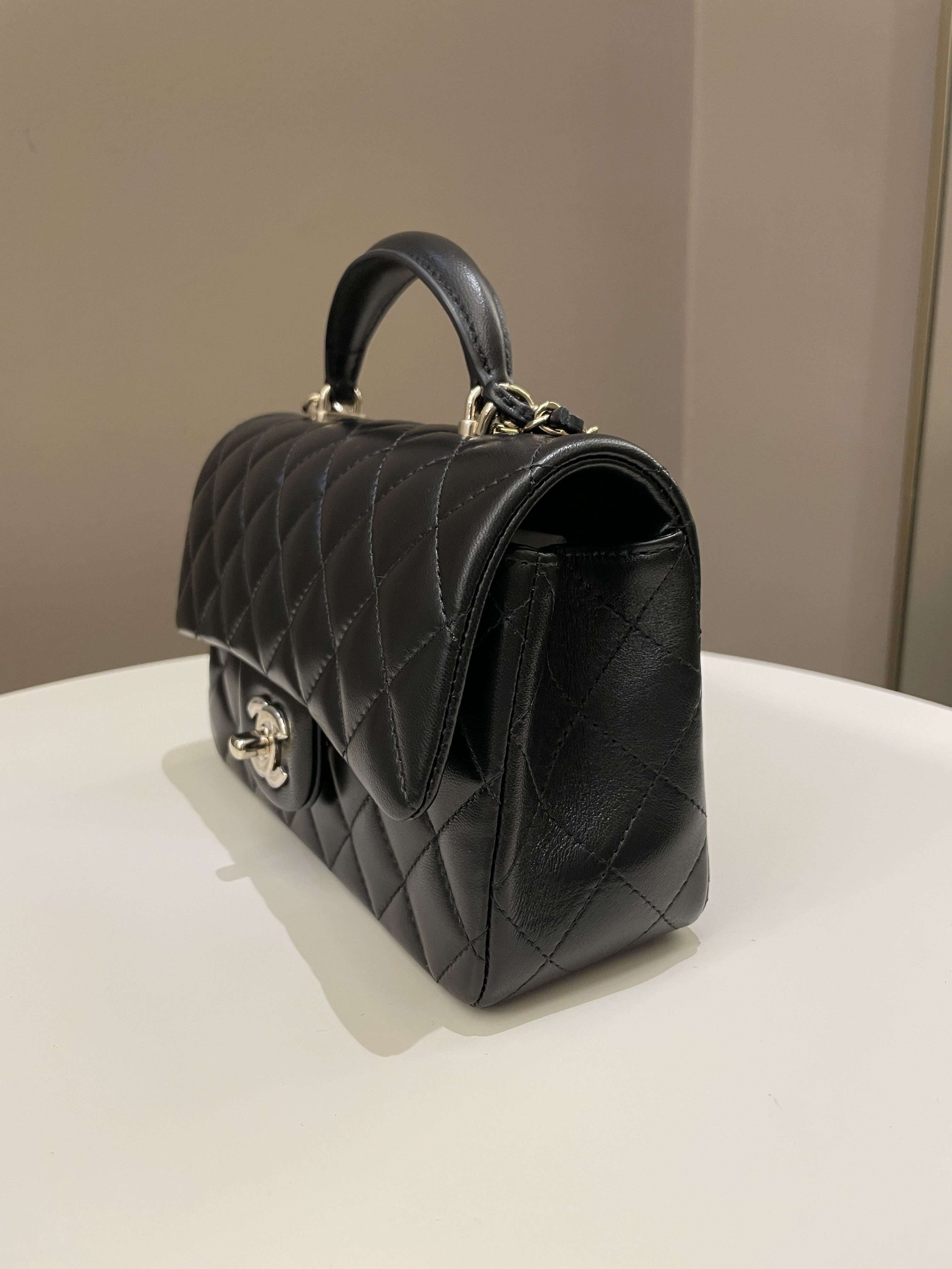 Chanel Quilted Top Handle Mini Rectangular Black Lambskin