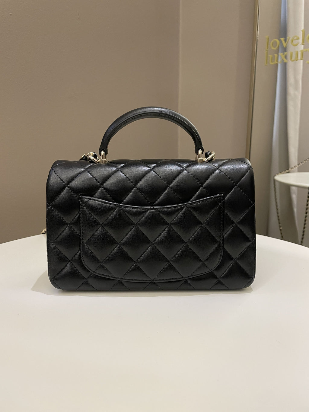 Chanel Quilted Top Handle Mini Rectangular Black Lambskin