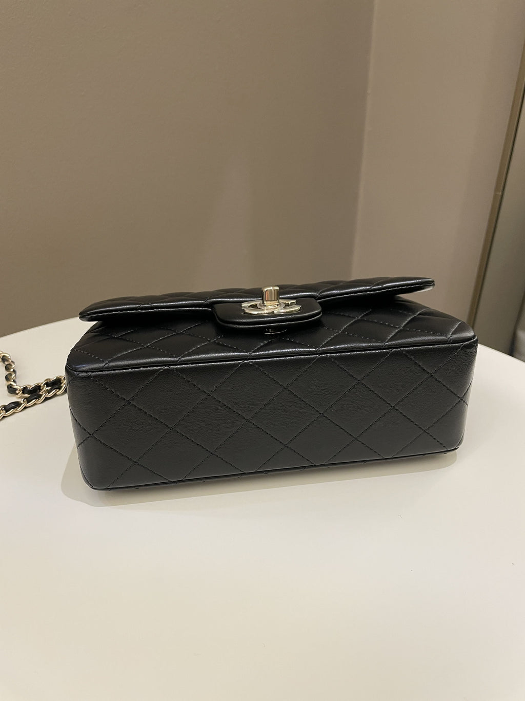 Chanel Quilted Top Handle Mini Rectangular Black Lambskin