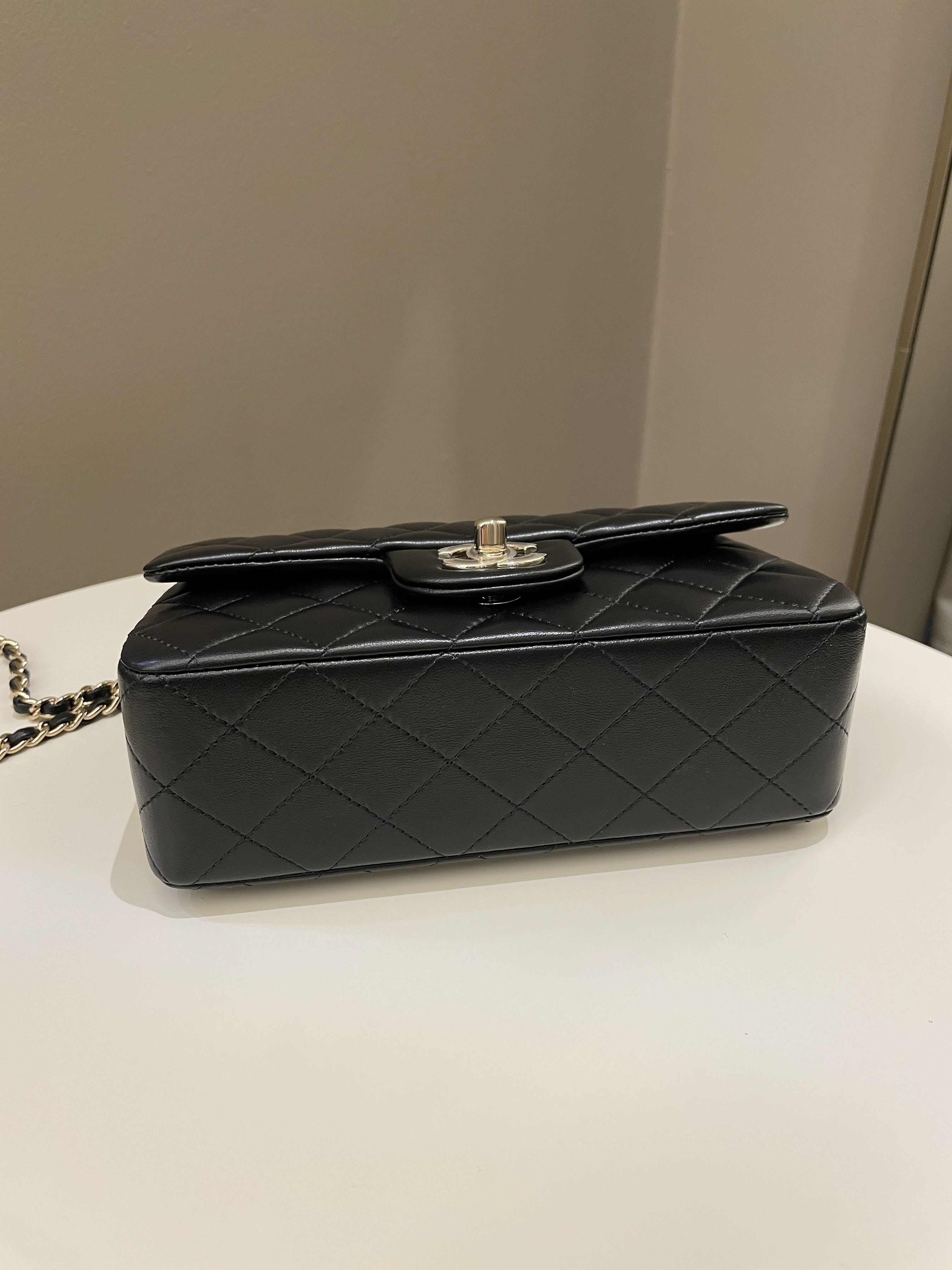 Chanel Quilted Top Handle Mini Rectangular Black Lambskin