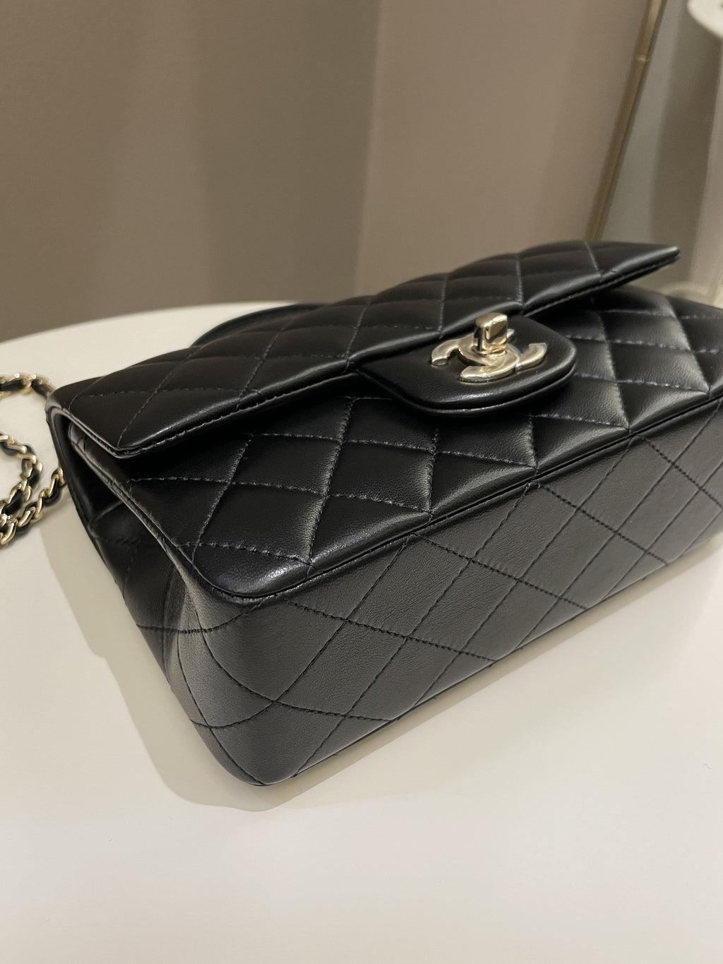 Chanel Quilted Top Handle Mini Rectangular Black Lambskin